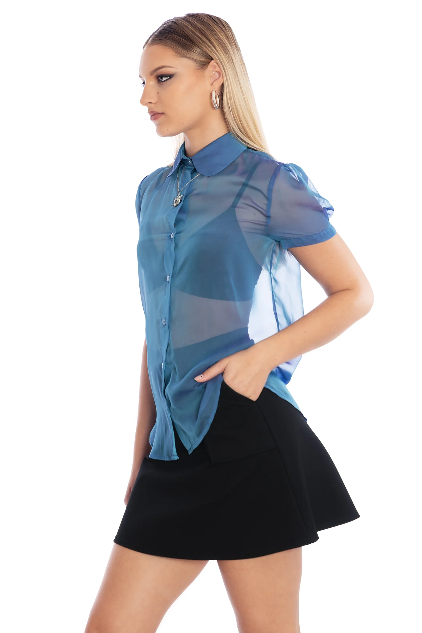 Ocean Gleam Puff Sleeve Cute As A Button Shirt - Image 5