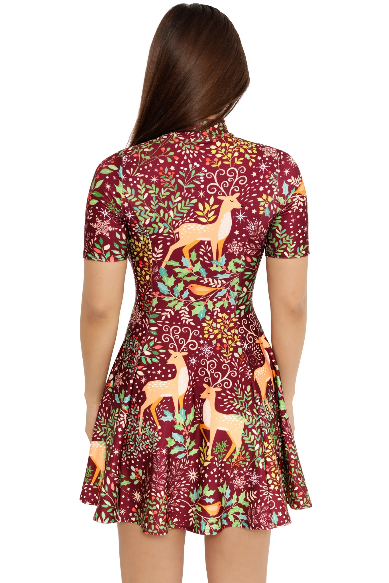 Oh Deer High Neck Short Sleeve Evil Skater Dress - Image 2
