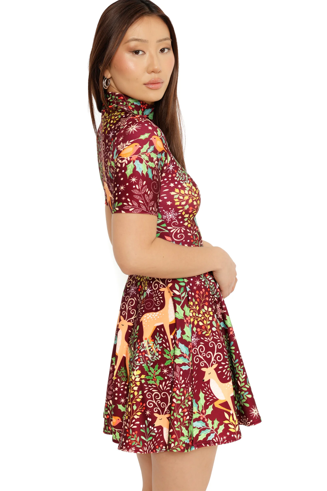 Oh Deer High Neck Short Sleeve Evil Skater Dress - Image 3