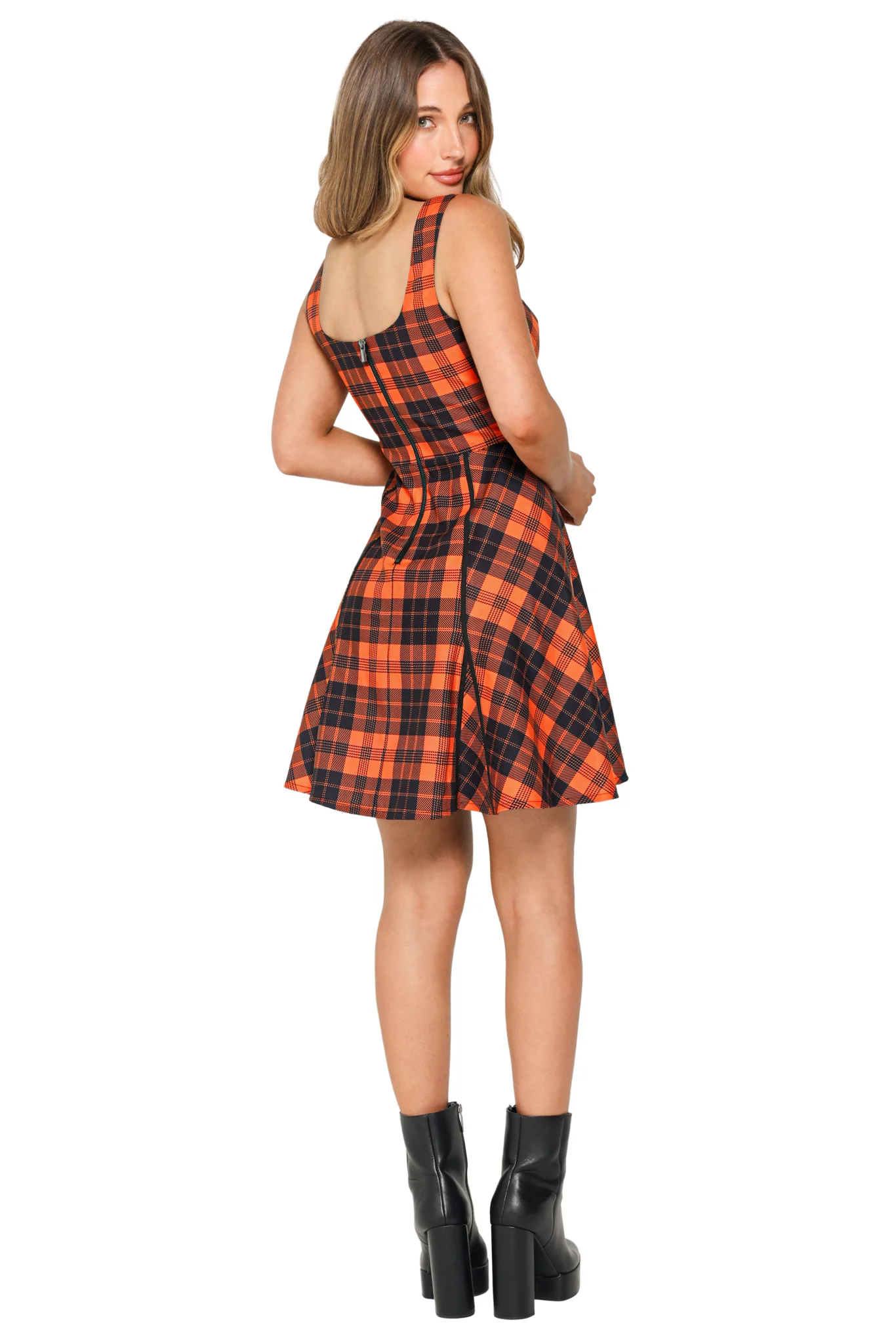 Orange Trick-or-Tartan Skater Dress - Image 4