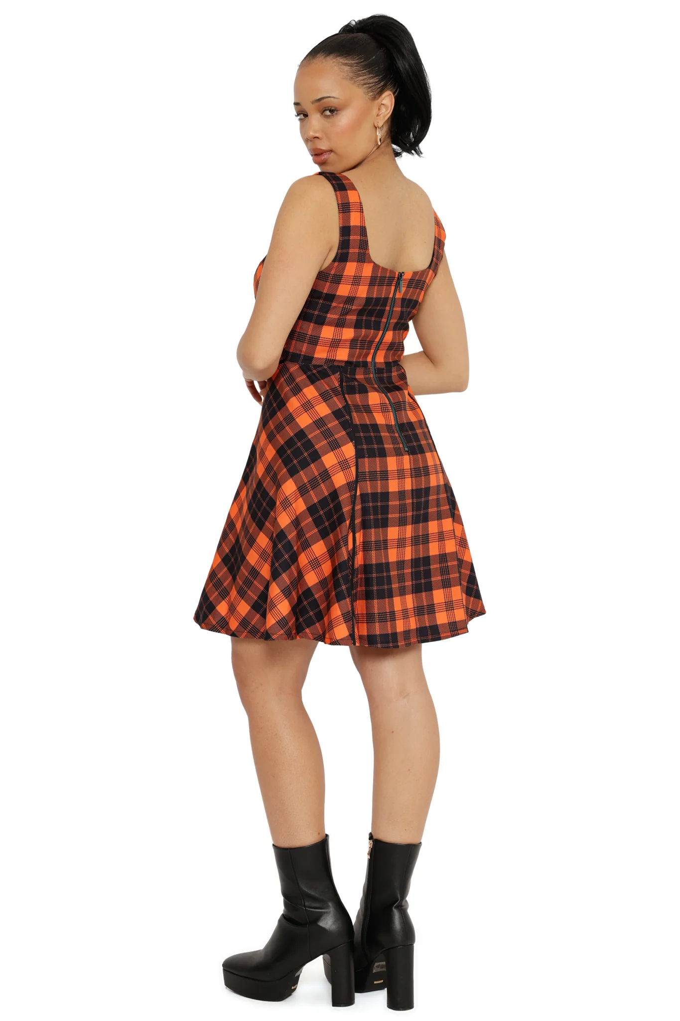 Orange Trick-or-Tartan Skater Dress - Image 5