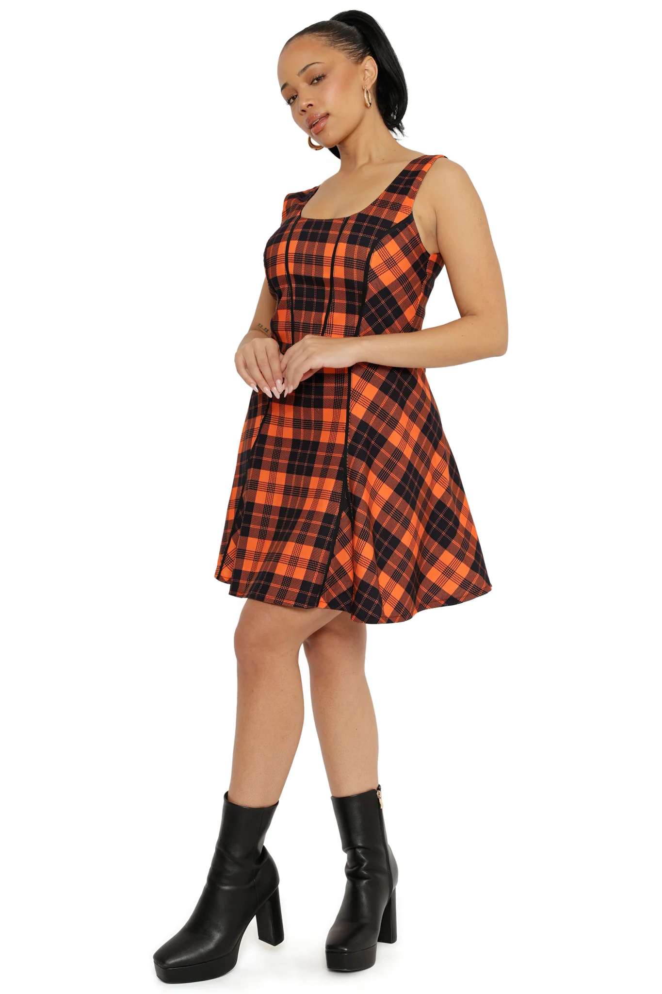 Orange Trick-or-Tartan Skater Dress - Image 7