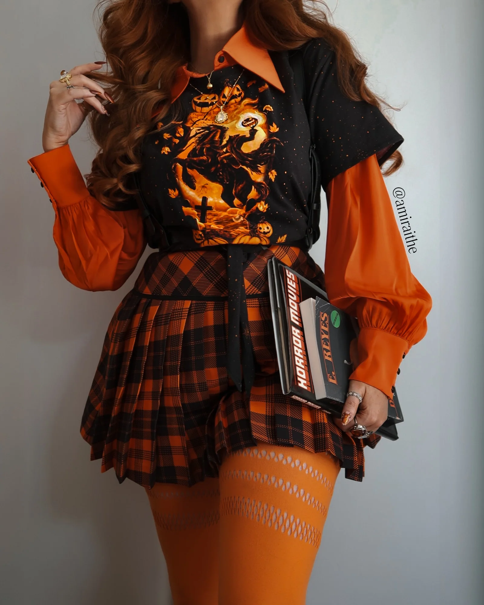 Orange Trick-or-Tartan Woven Pleated Skirt - Image 2