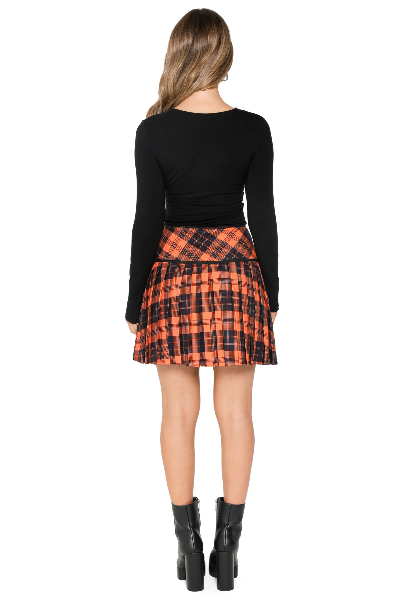 Orange Trick-or-Tartan Woven Pleated Skirt - Image 5