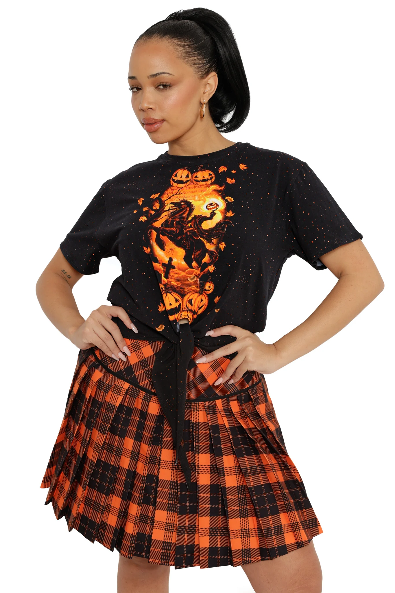Orange Trick-or-Tartan Woven Pleated Skirt - Image 8