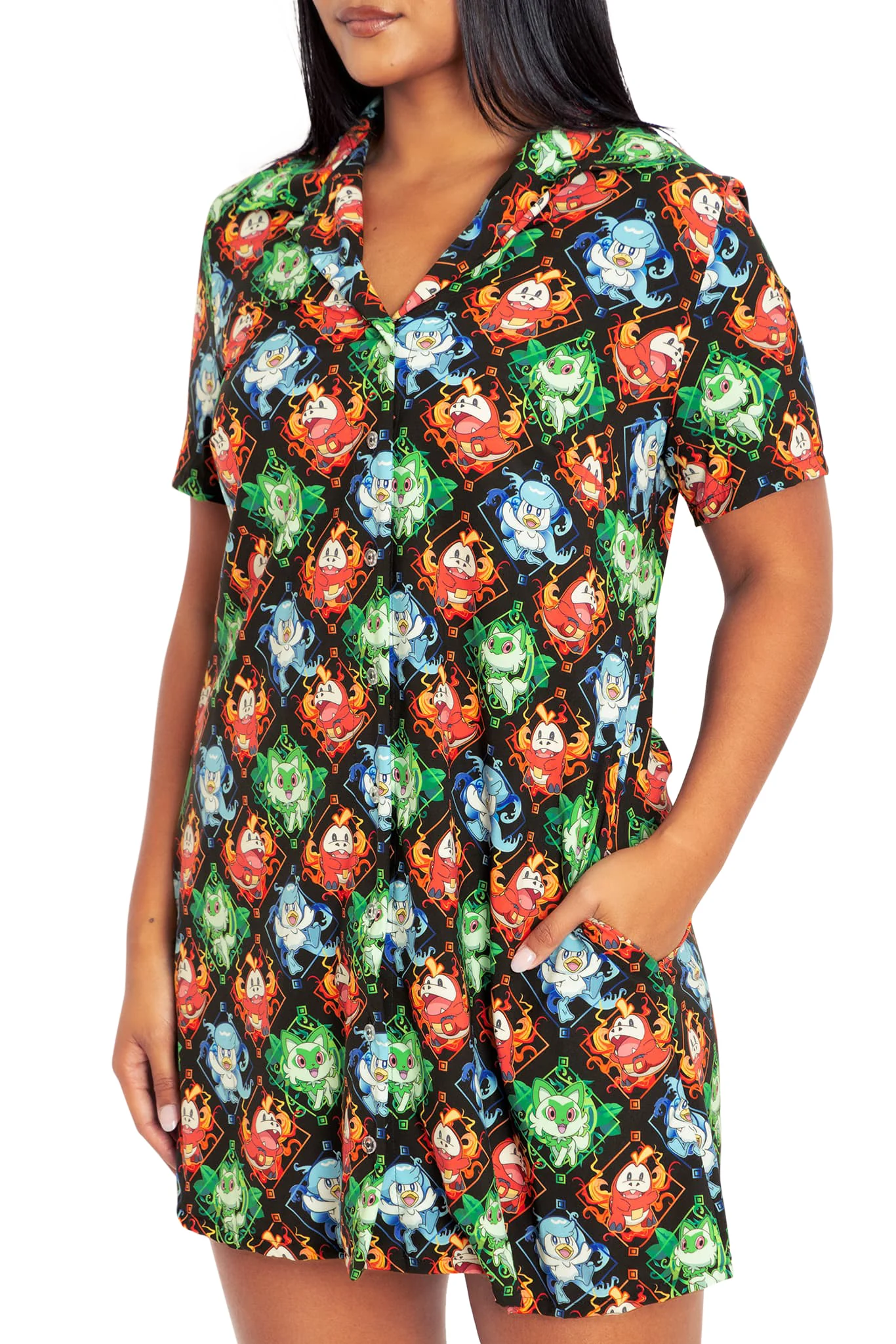Paldea First Partner Pokémon Short Sleeve Button Up Dress - Image 3