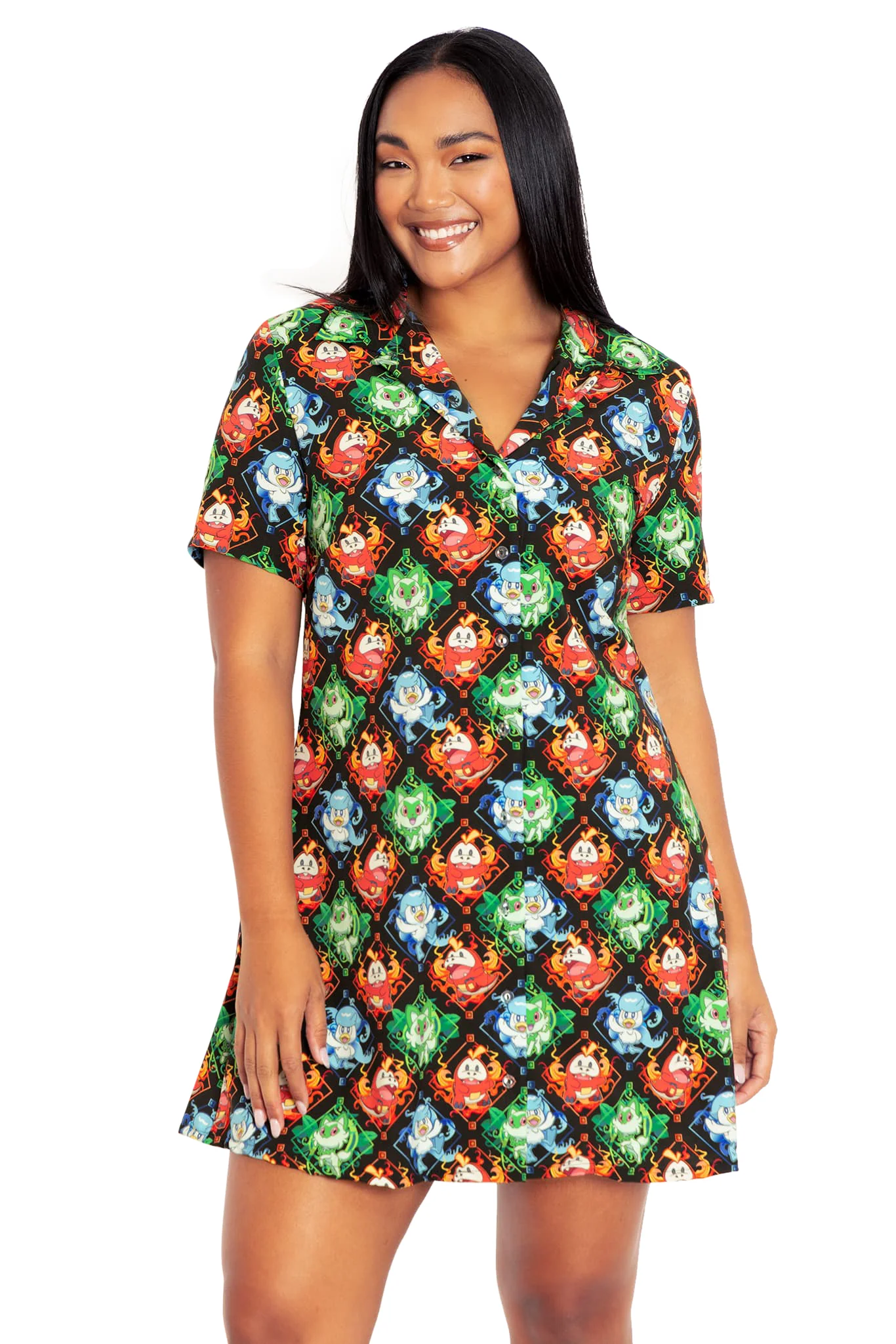 Paldea First Partner Pokémon Short Sleeve Button Up Dress - Image 7