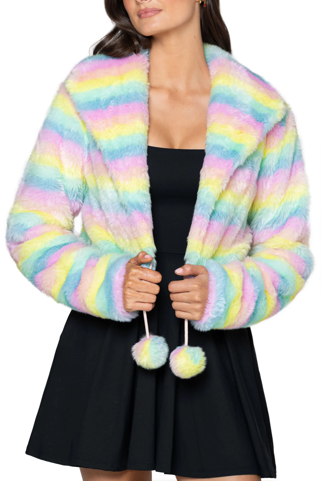 Pastel Rainbow Fur Cropped Jacket - Image 3