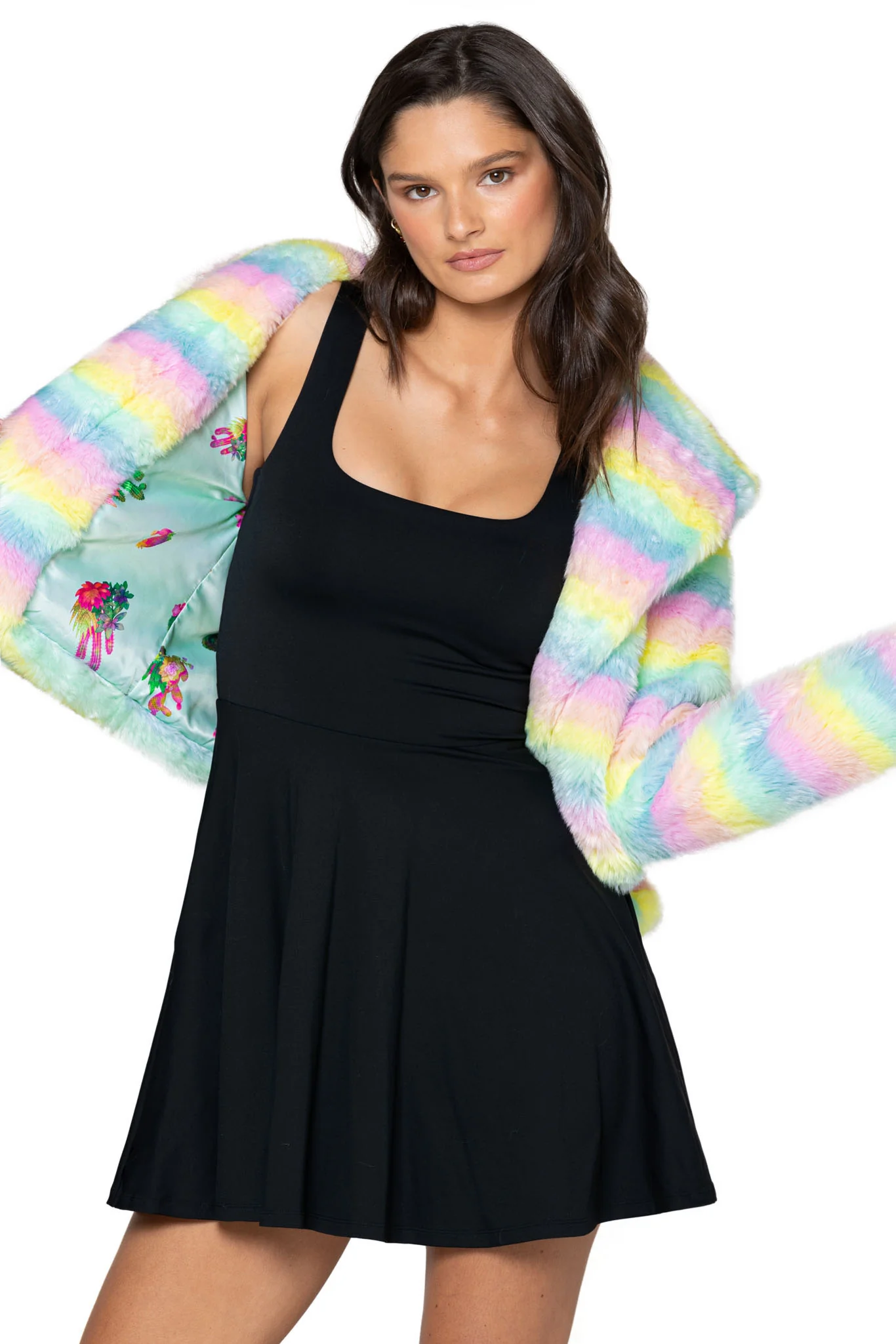 Pastel Rainbow Fur Cropped Jacket - Image 6