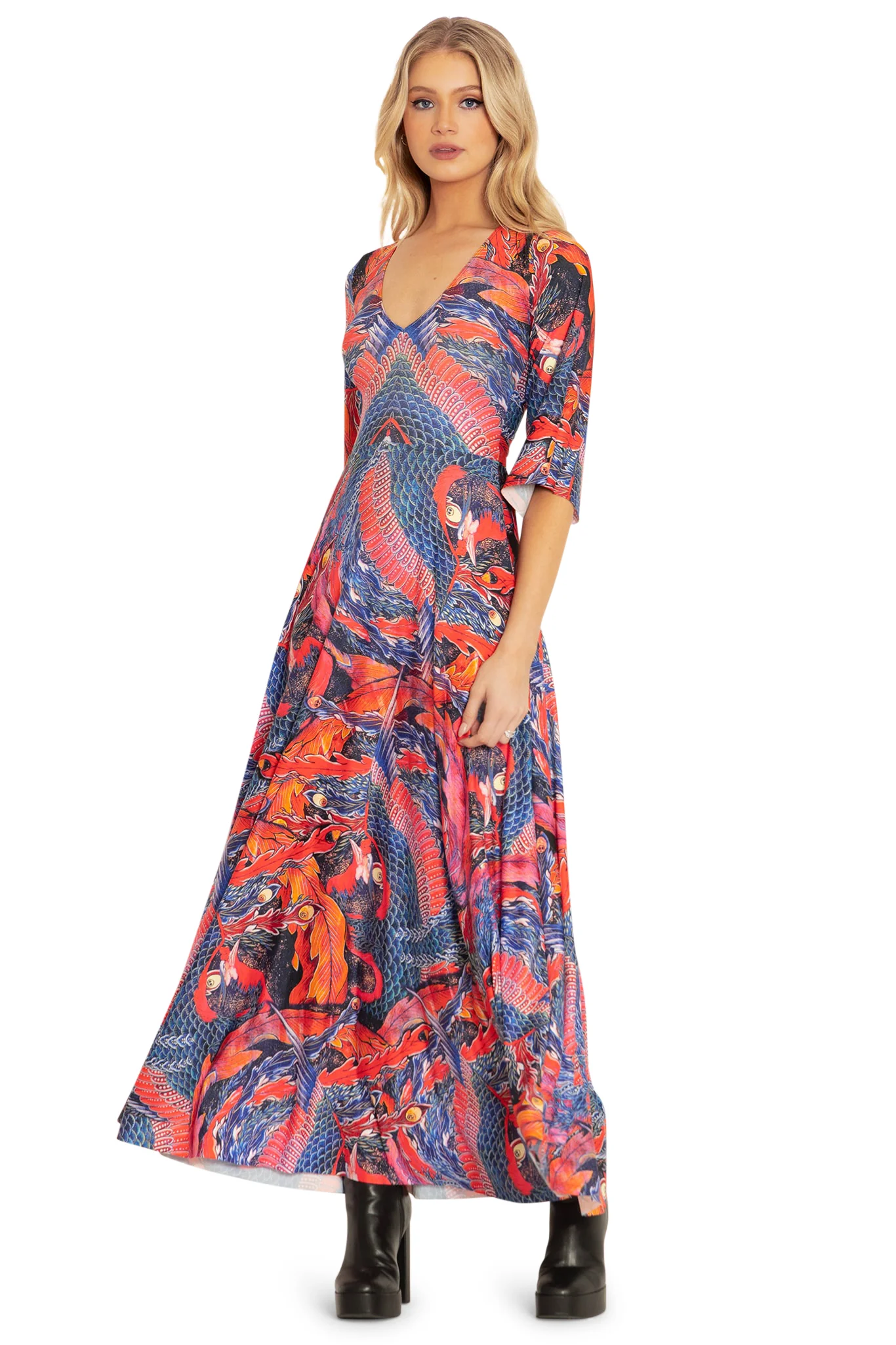 Phoenix Arising Wide Sleeve Maxi Dress