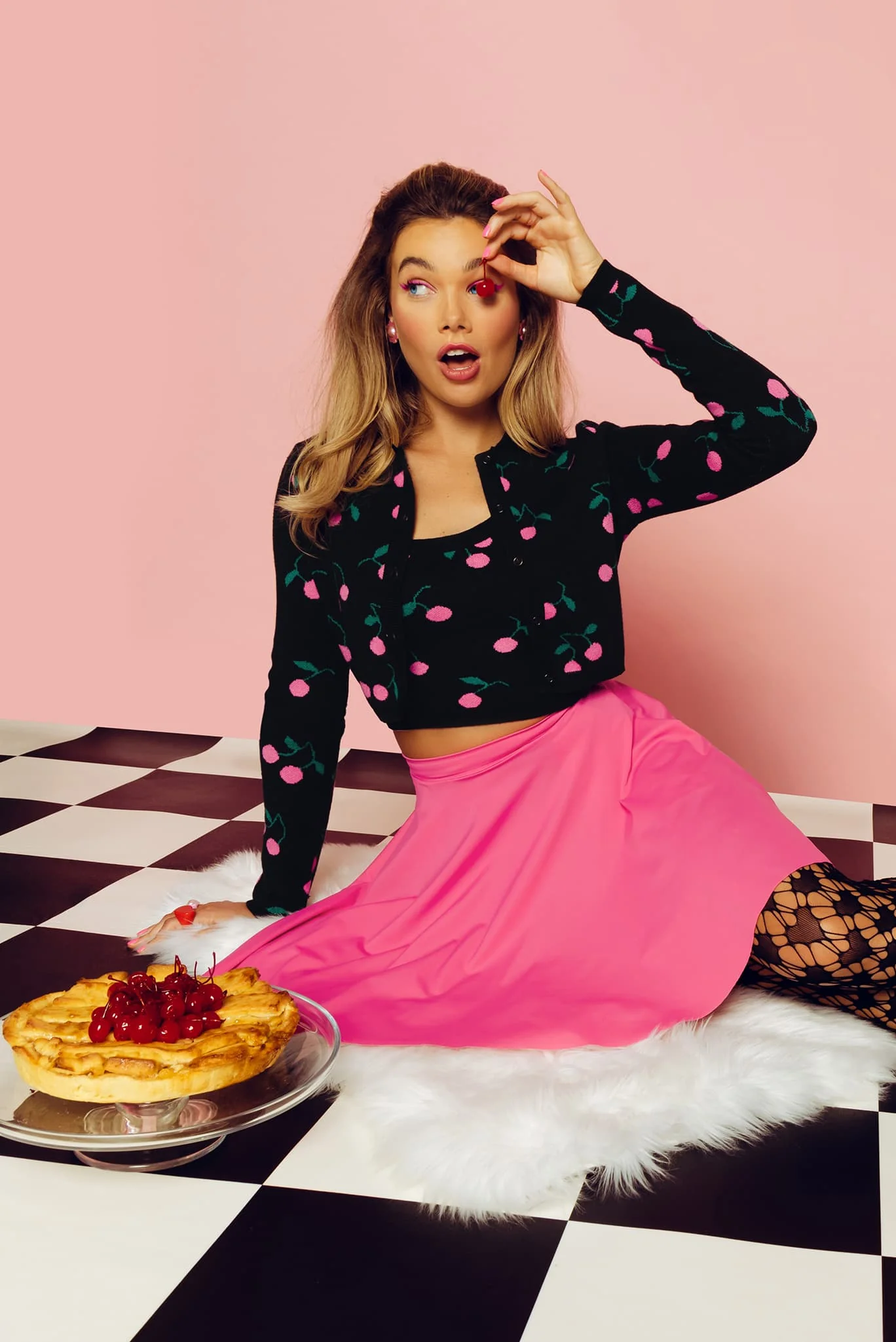 Pink Cherries Fitted Knit Cardigan - Image 4