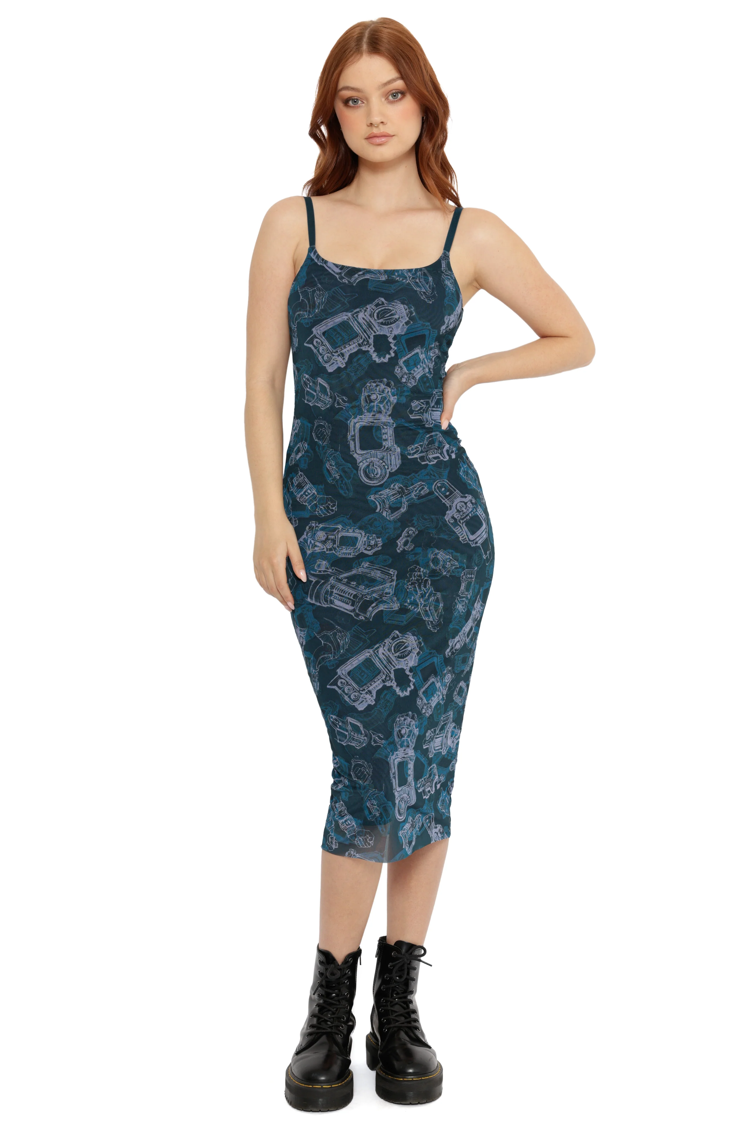 Pip-Boy Schematics Sheer Bodycon Slip Dress - Image 3