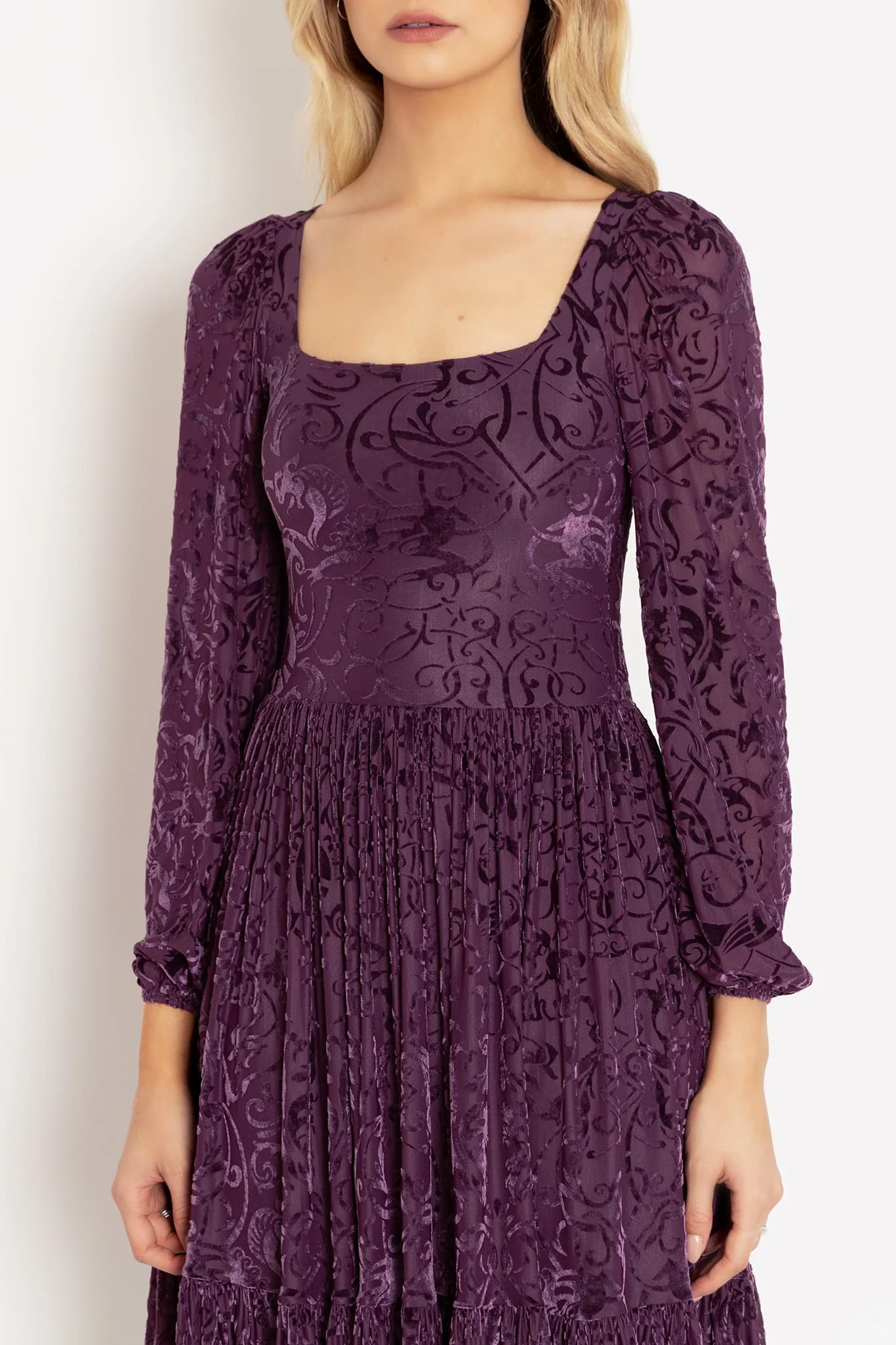 Burned Velvet Gothic Gates Plum Fae Queen Dress - Image 3