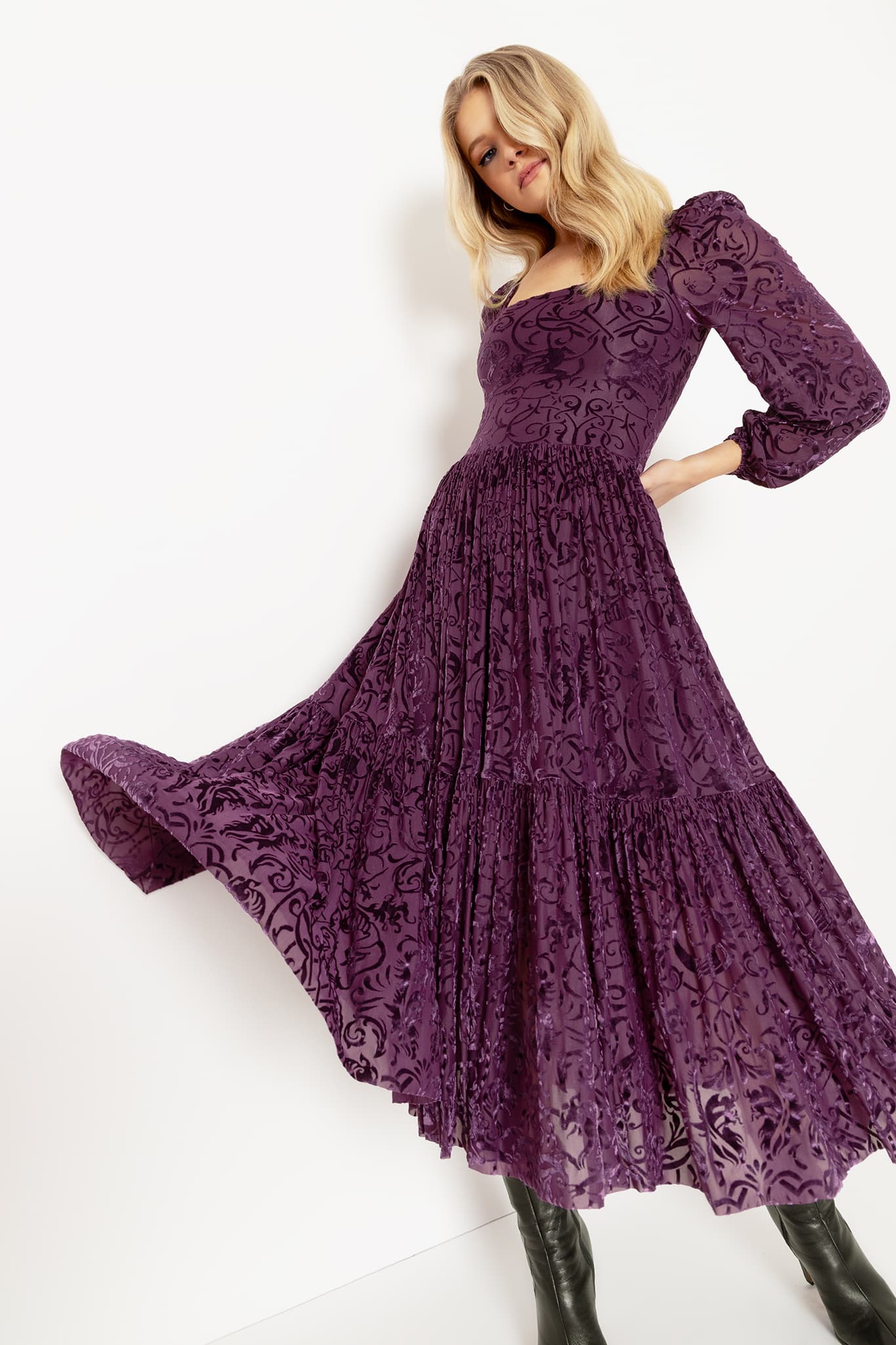 Burned Velvet Gothic Gates Plum Fae Queen Dress - Image 6