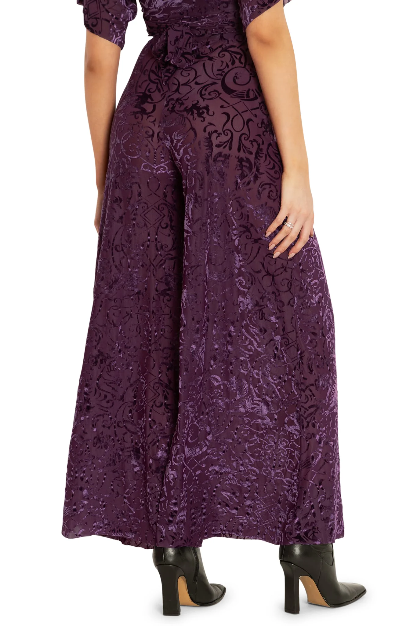 Burned Velvet Gothic Gates Plum Palazzo Pants - Image 2