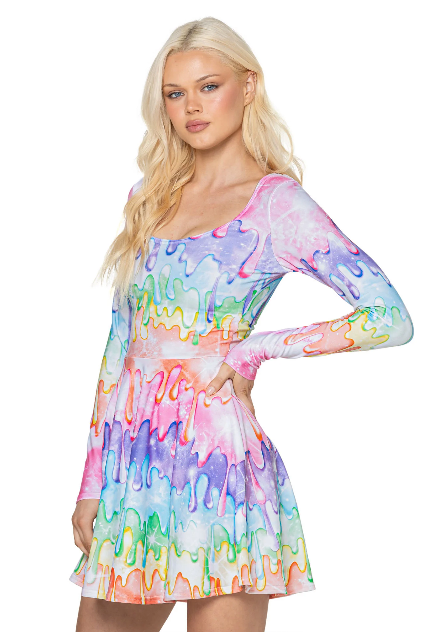 Rainbow Drip Long Sleeve Skater Dress - Image 5