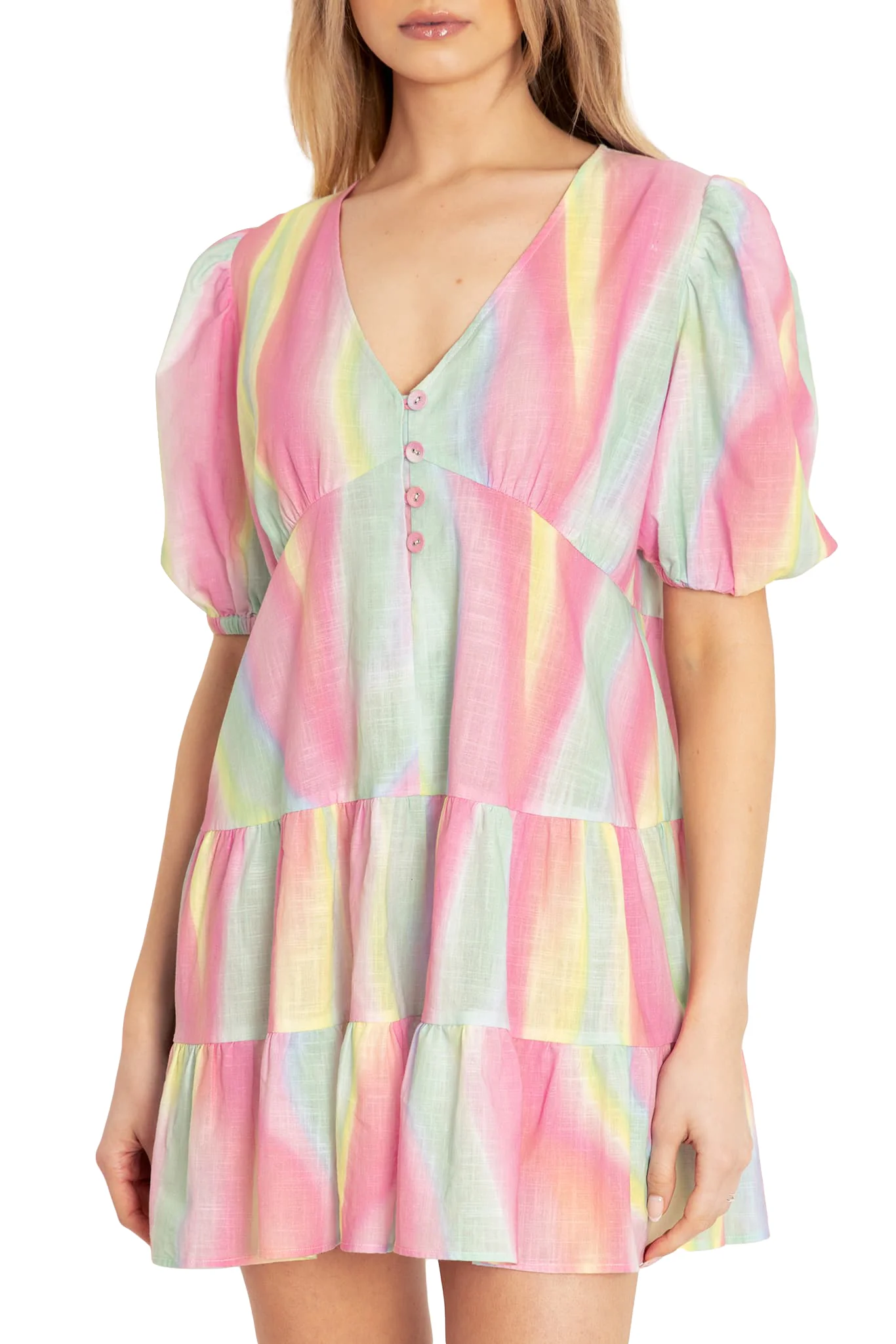Rainbow Puff Sleeve Smock Dress - Image 3