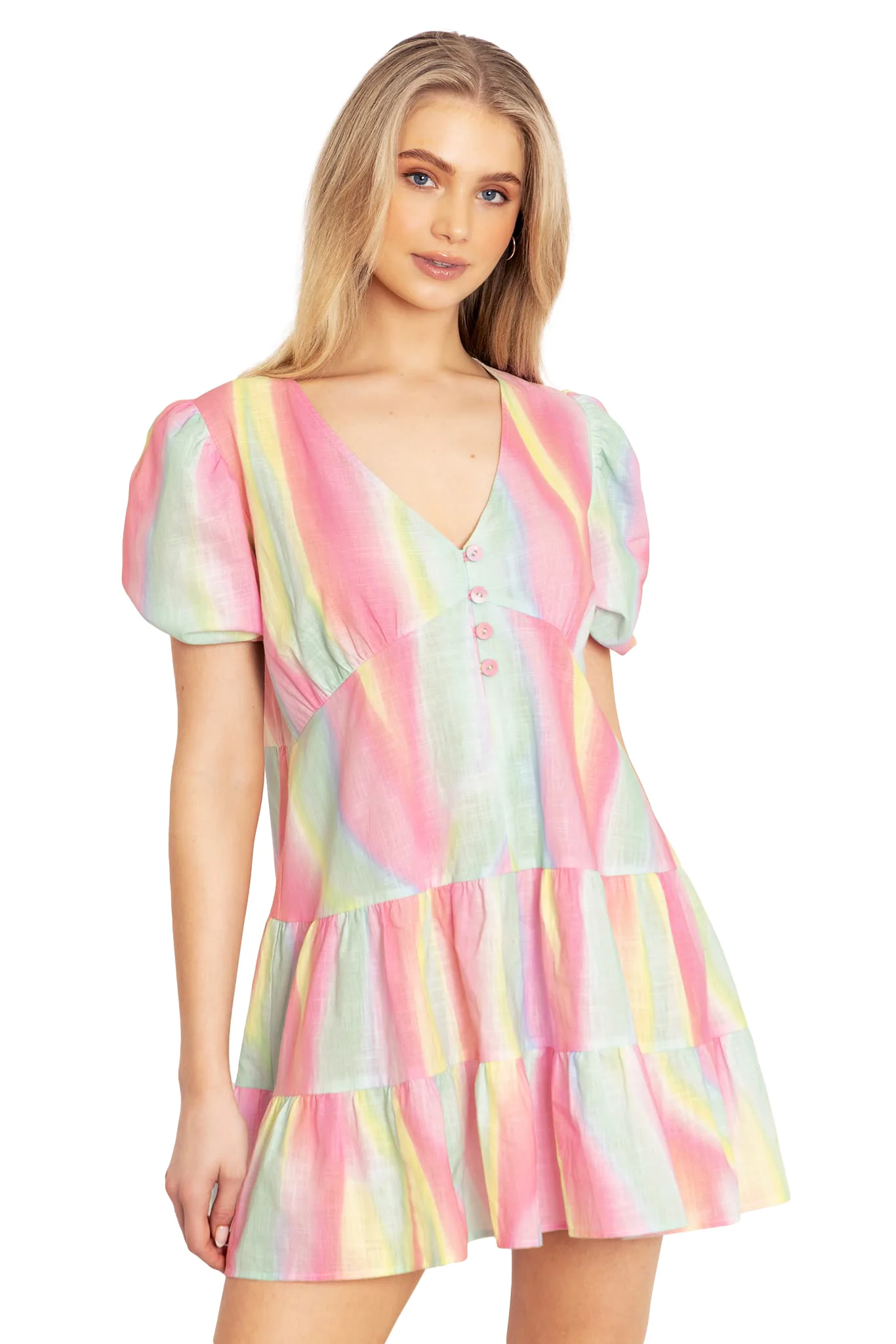 Rainbow Puff Sleeve Smock Dress - Image 5