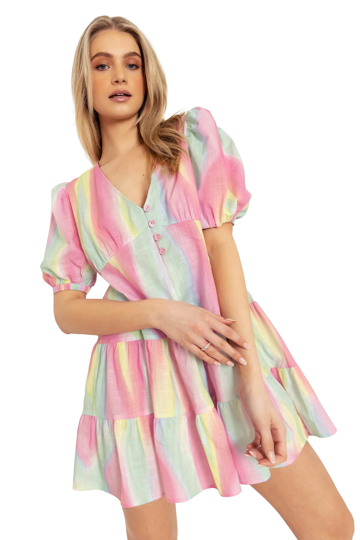 Rainbow Puff Sleeve Smock Dress - Image 6