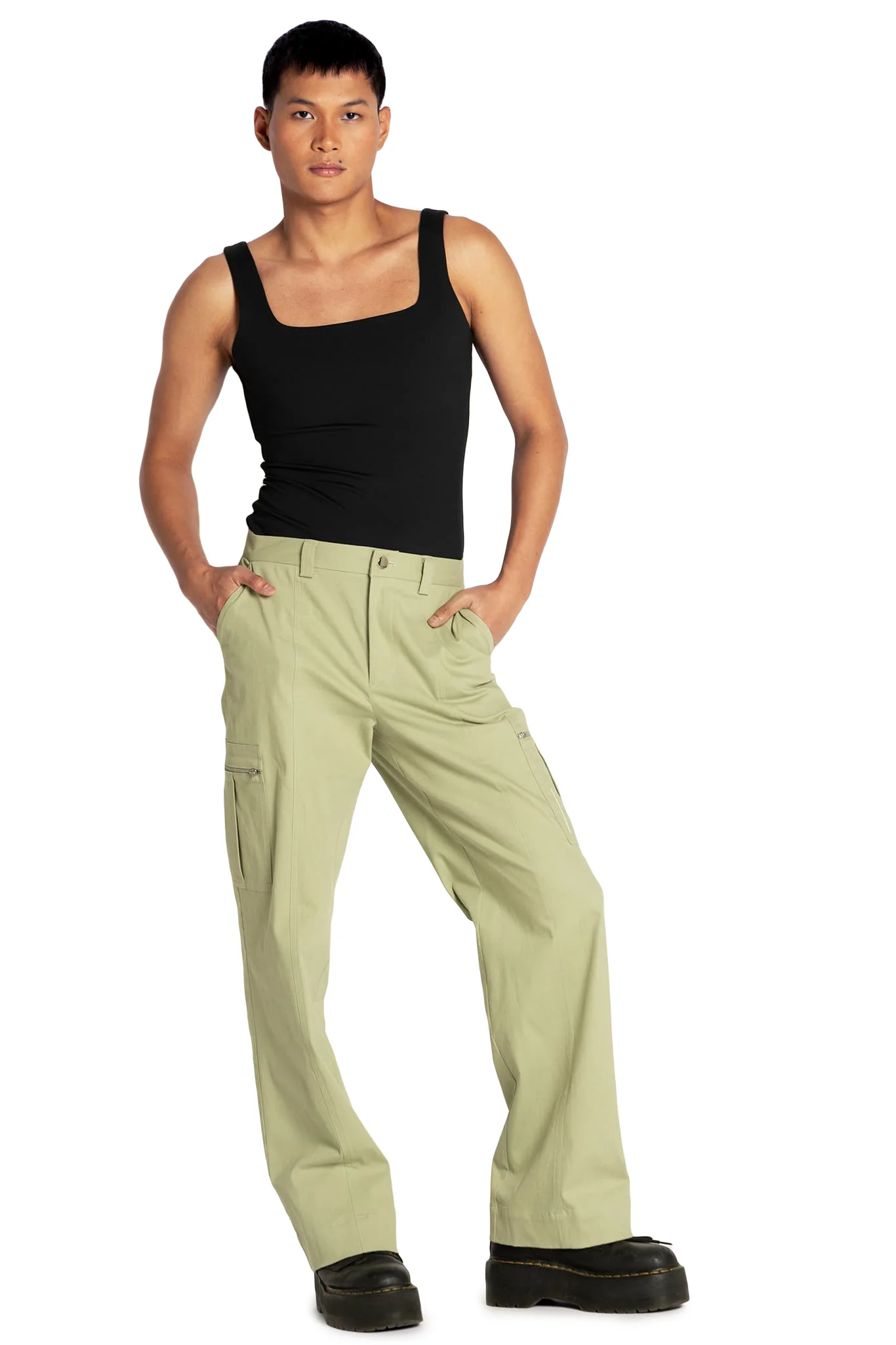 Sage Wide Leg Satin Cargo Pants - Image 6