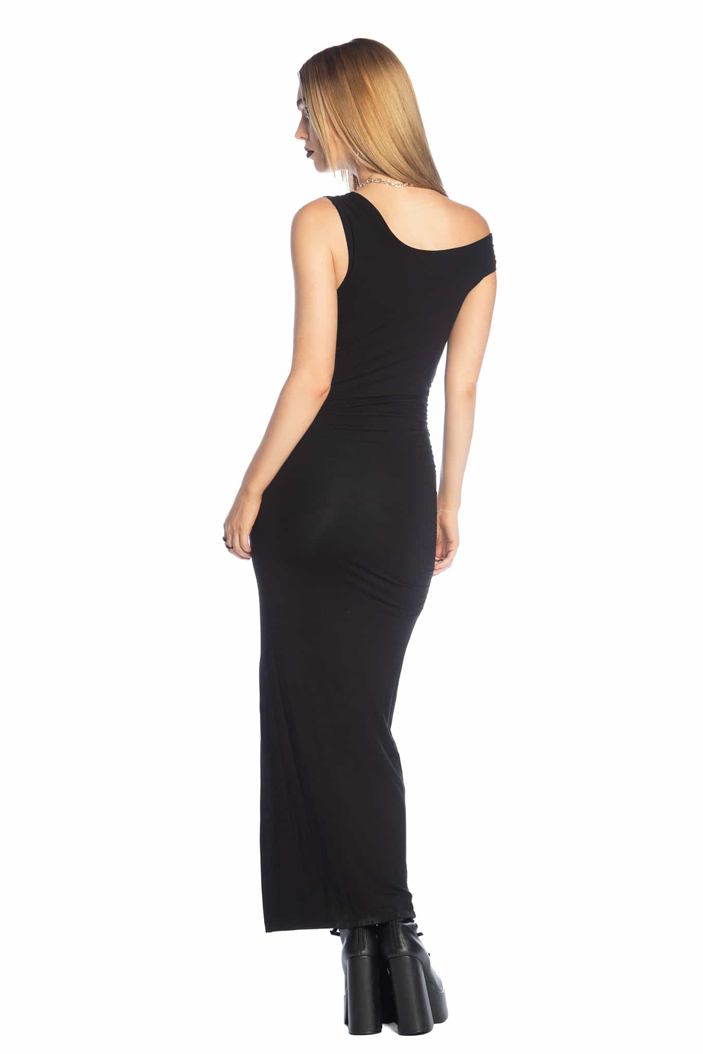 Sculpted Black Off The Shoulder Dress - Image 2