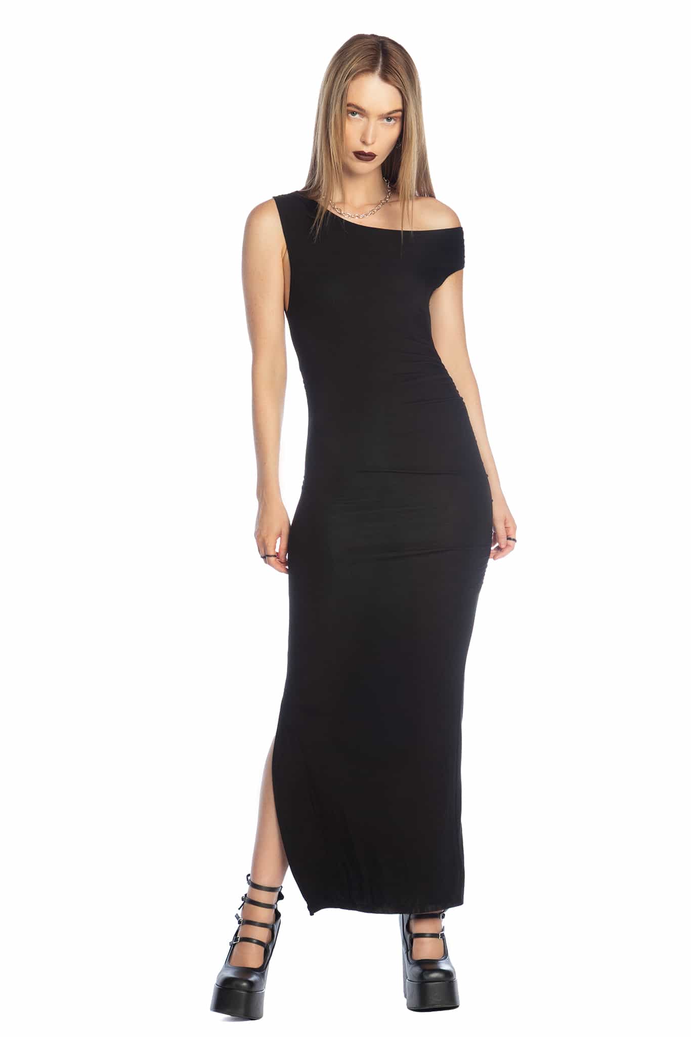 Sculpted Black Off The Shoulder Dress - Image 6
