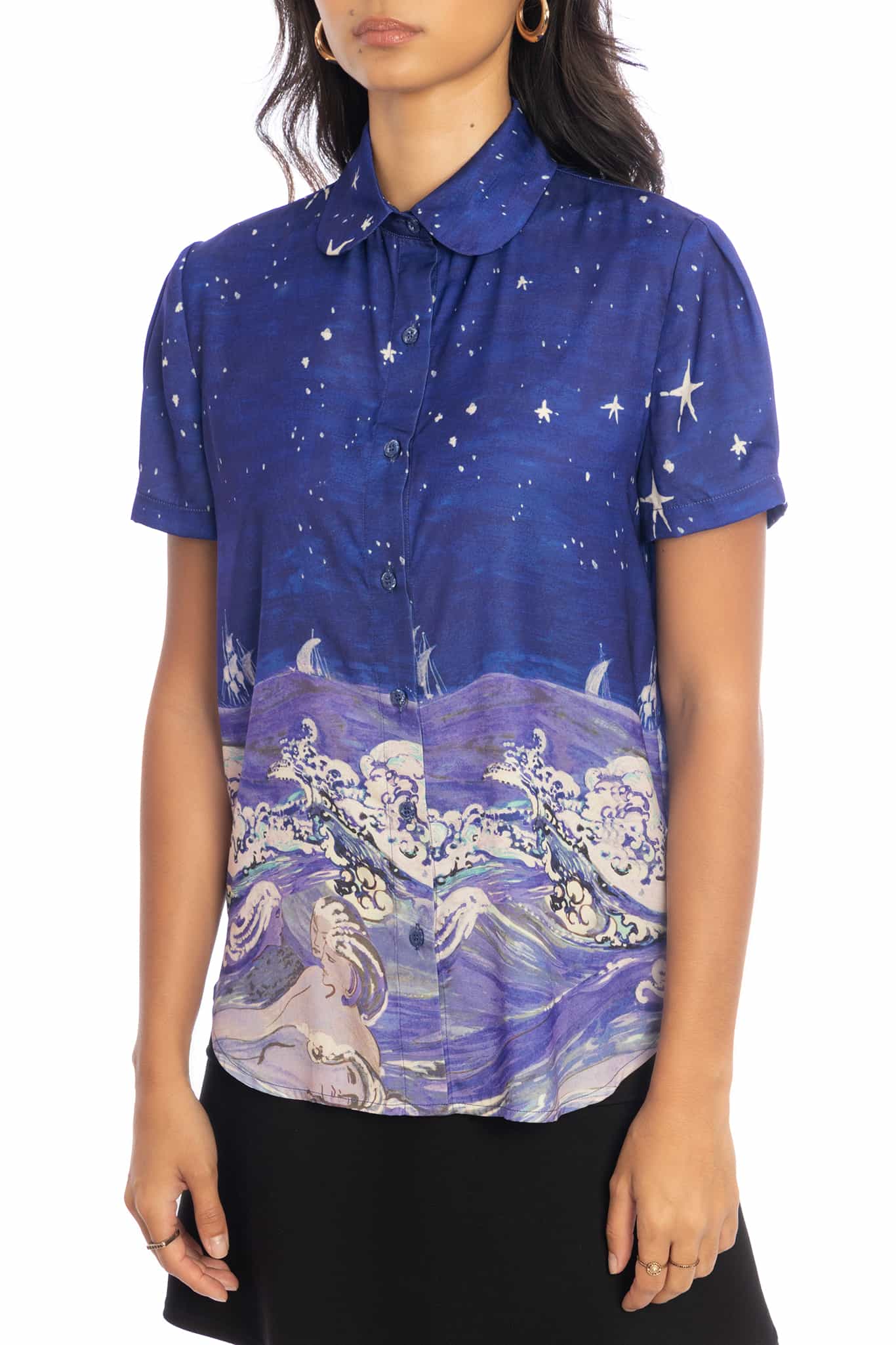 Sea Creatures Puff Sleeve Cute As A Button Shirt - Image 3