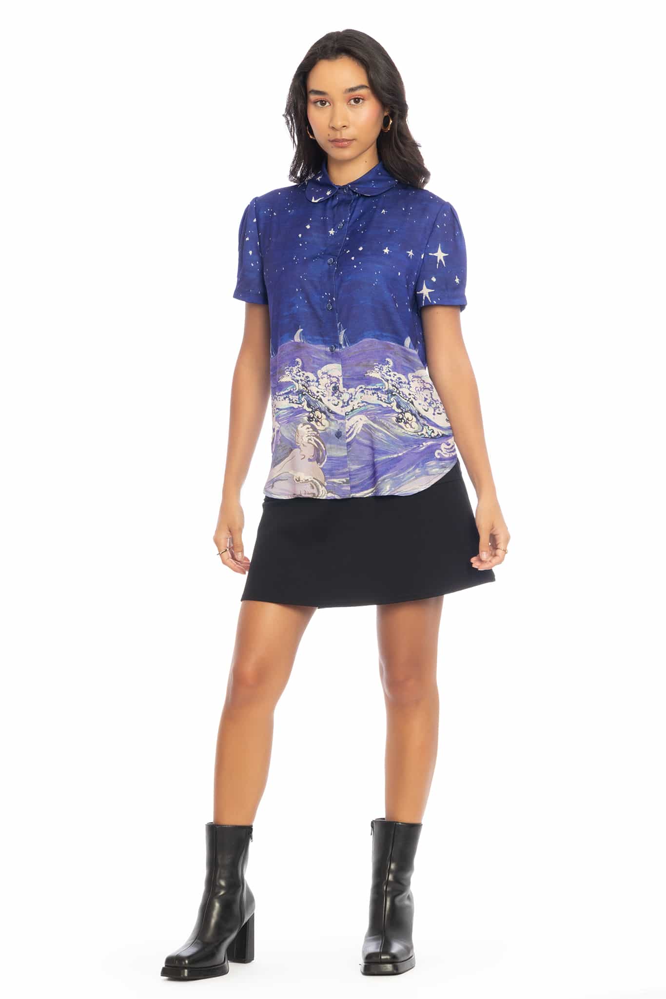 Sea Creatures Puff Sleeve Cute As A Button Shirt - Image 7