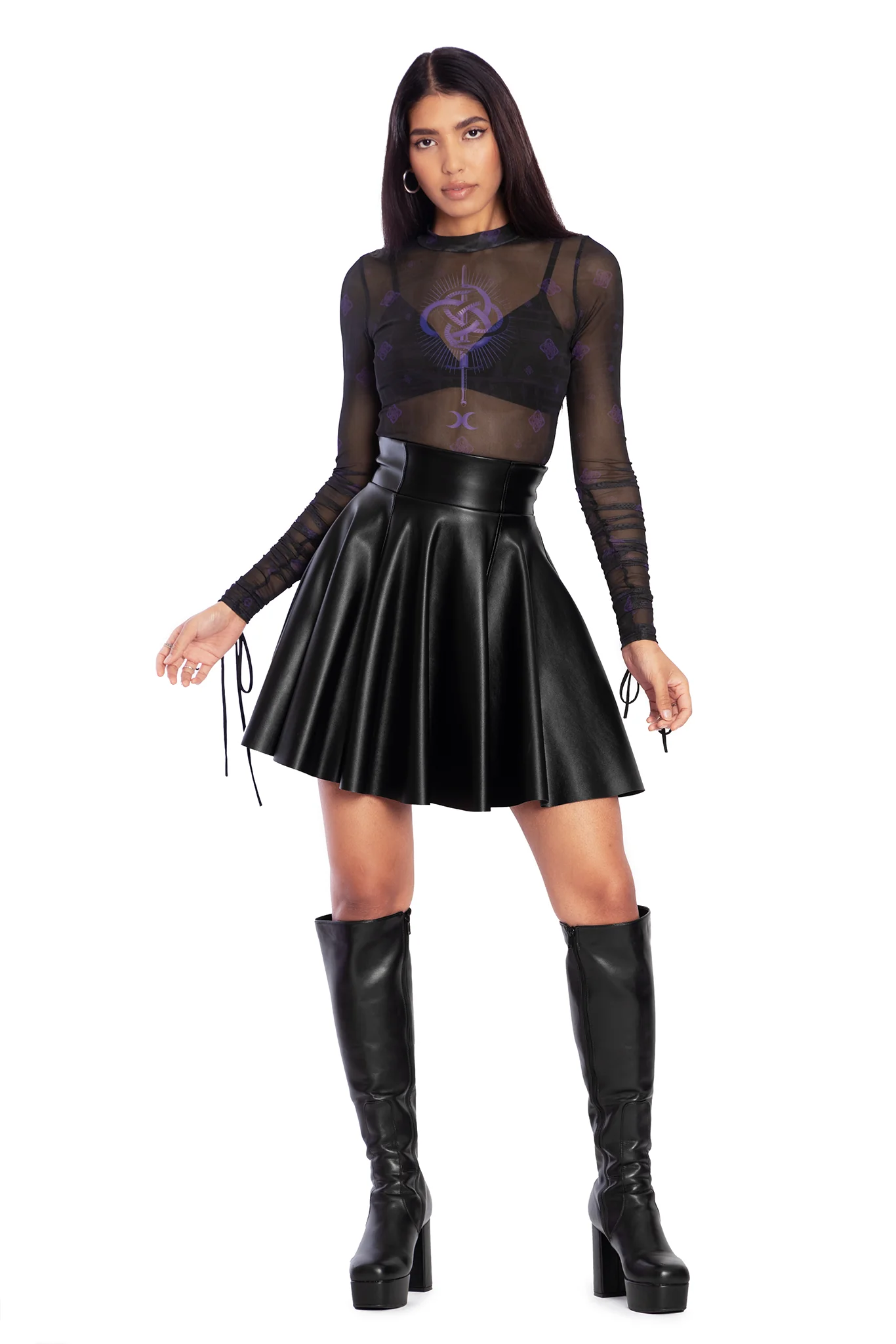 Infinity Snake Sheer High Neck Long Sleeve Ruched Top - Image 5