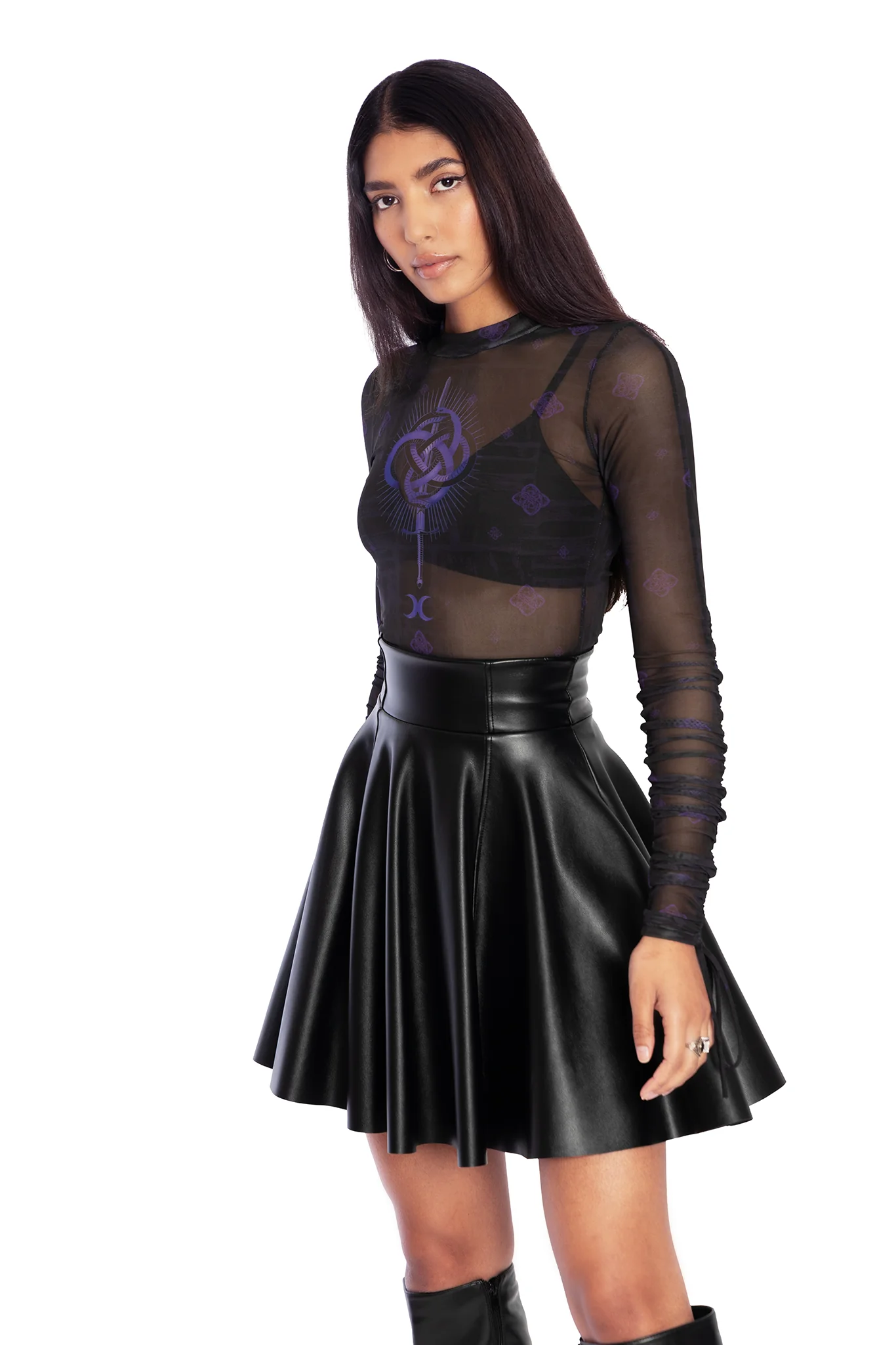 Infinity Snake Sheer High Neck Long Sleeve Ruched Top - Image 6