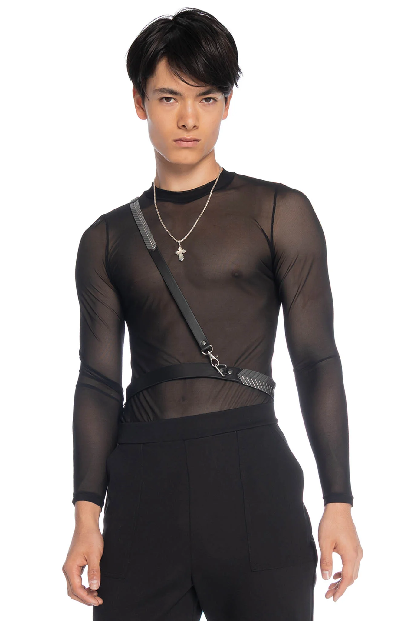 Sheer High Neck Long Sleeve Top - Image 3