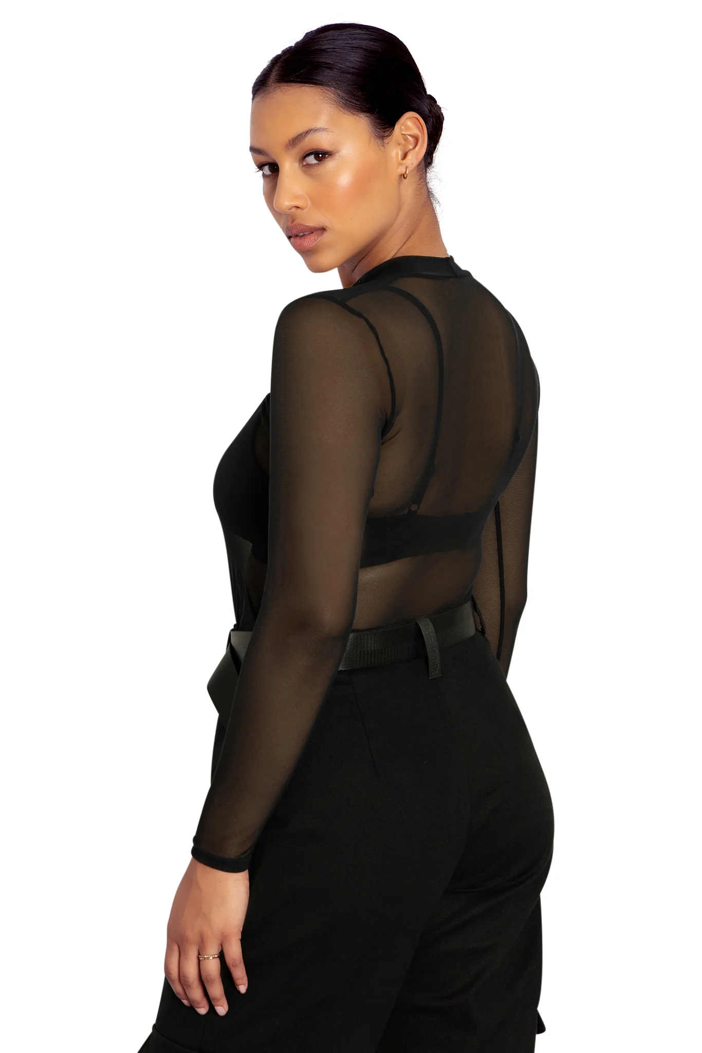 Sheer High Neck Long Sleeve Top - Image 5