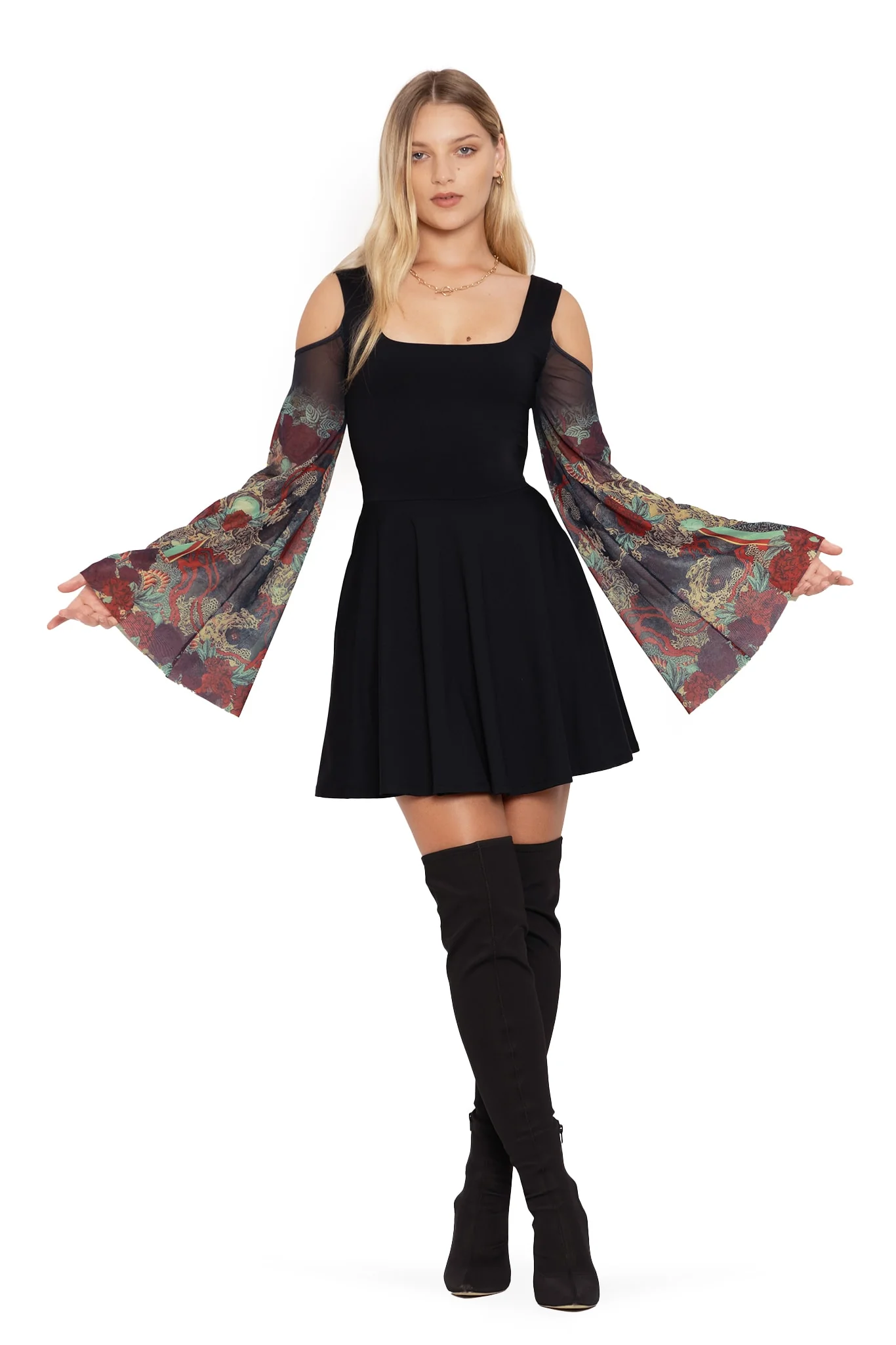 Shu-Ra Sheer Sleeve Matte Tank Dress