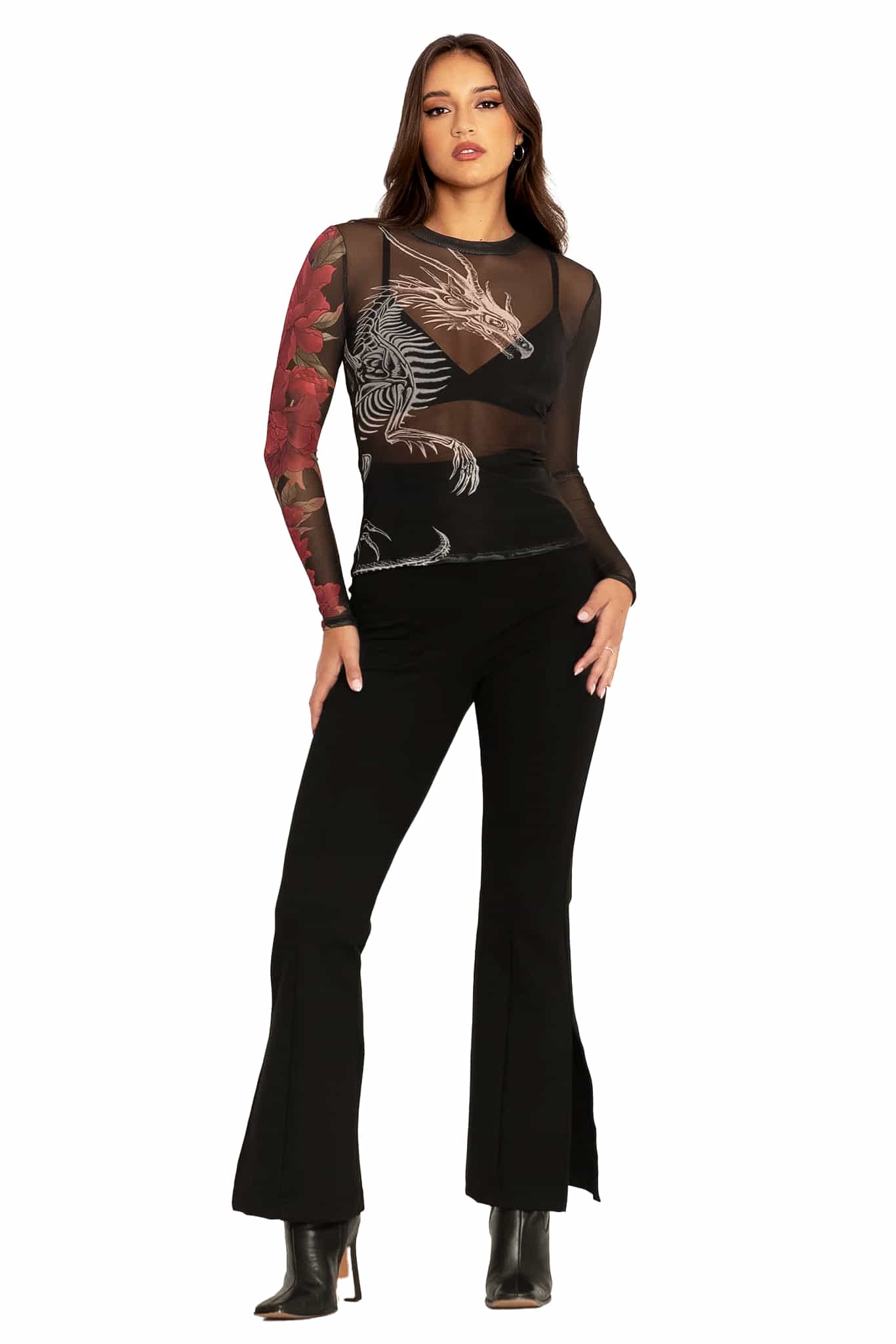 Skeletal Dragon Sheer High Neck Long Sleeve Top - Image 4