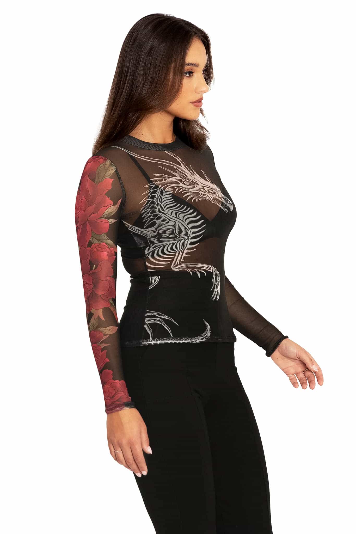 Skeletal Dragon Sheer High Neck Long Sleeve Top - Image 5