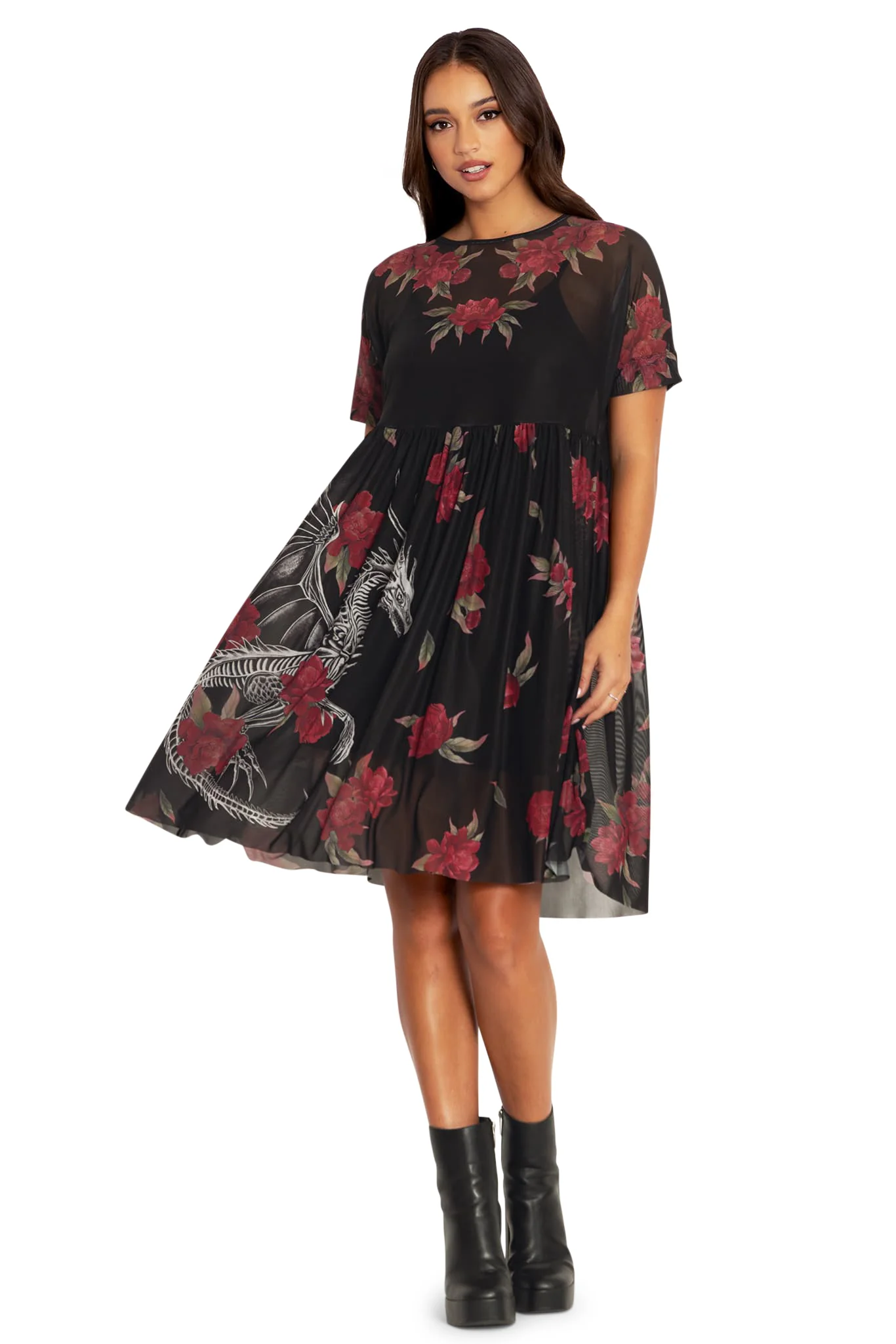 Skeletal Dragon Sheer Smock Dress