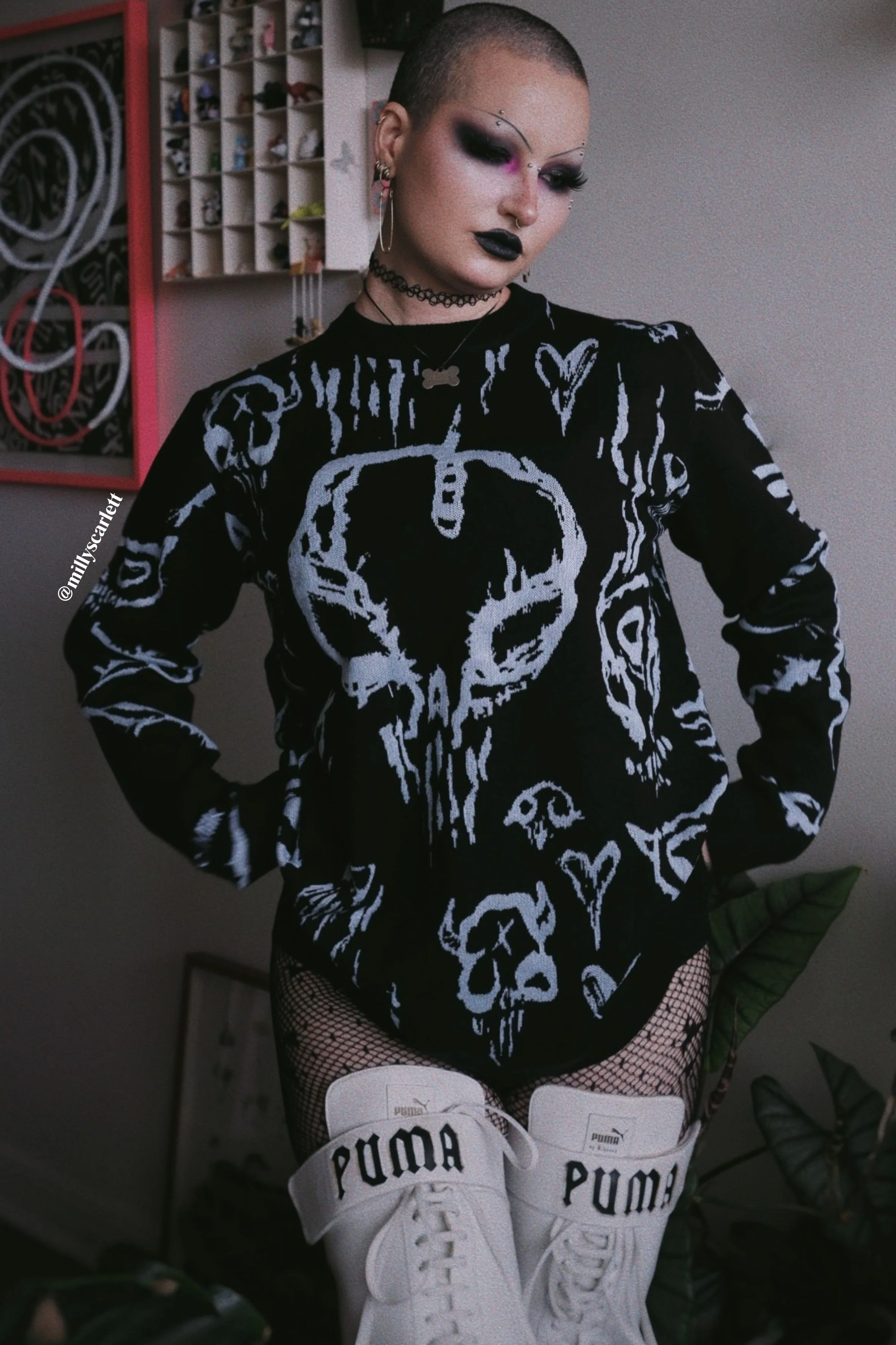 Skulls Oversized Crew Knit Sweater