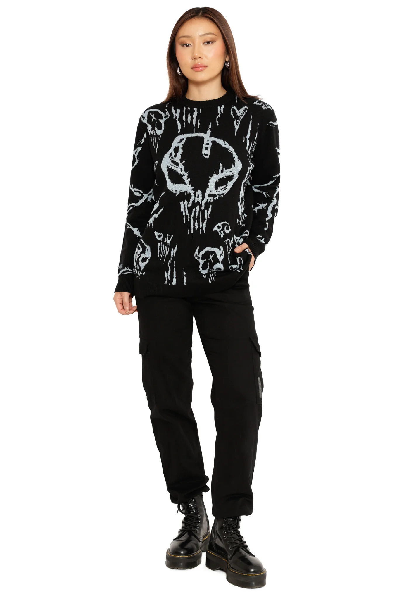 Skulls Oversized Crew Knit Sweater - Image 3