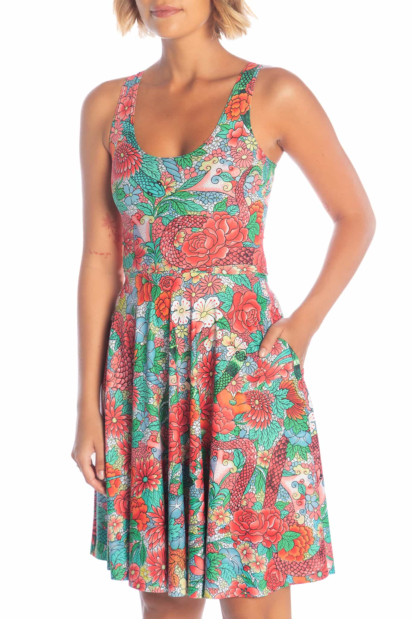 Snakebite Blossoms Reversible Longline Skater Dress - Image 3
