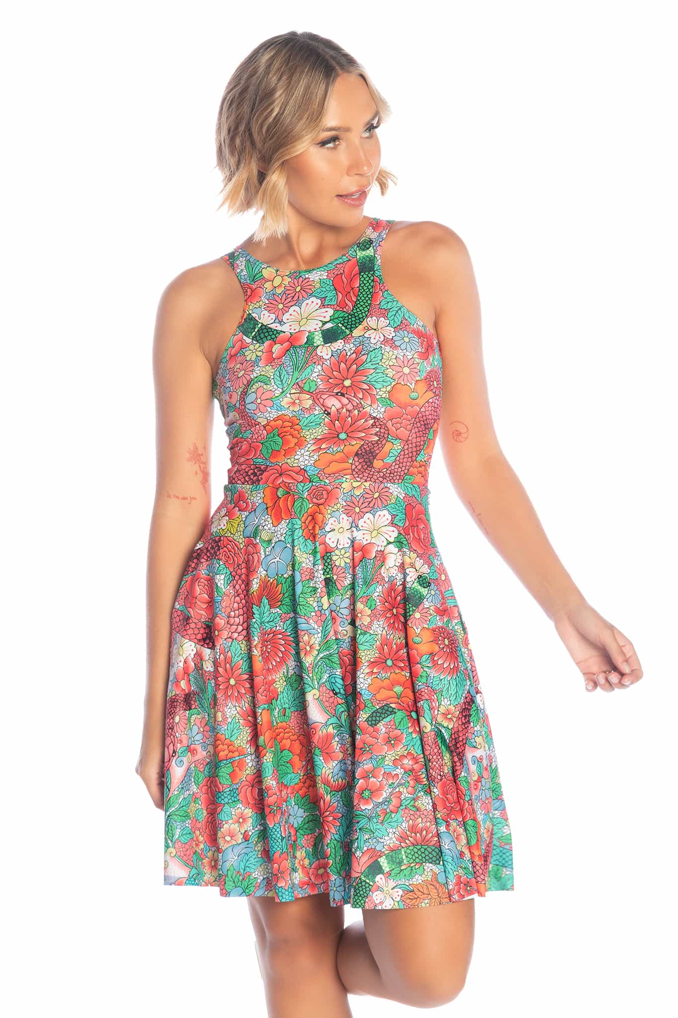 Snakebite Blossoms Reversible Longline Skater Dress - Image 4