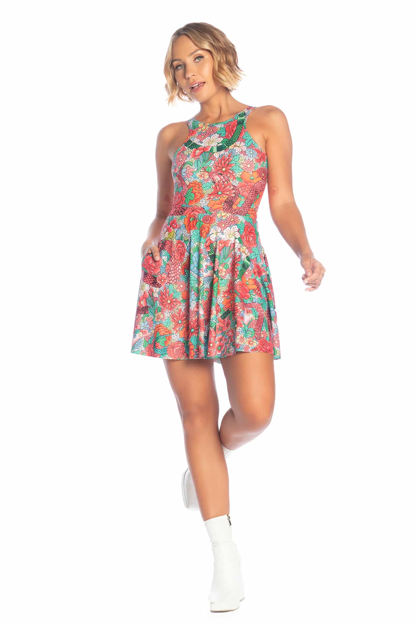Snakebite Blossoms Reversible Skater Dress
