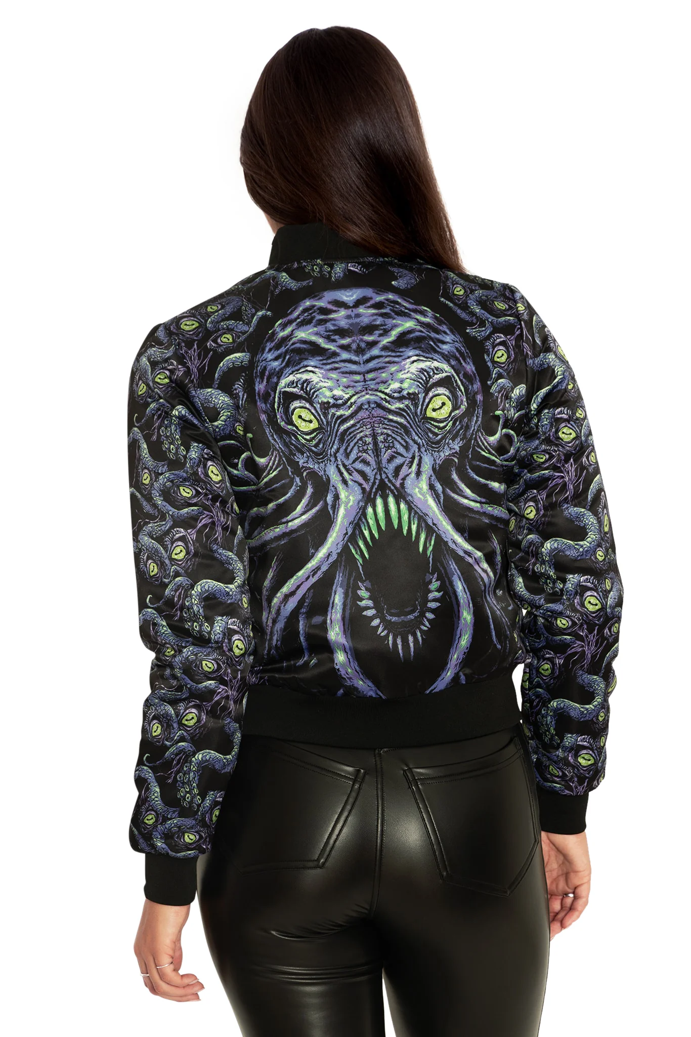 Space Cthulhu Cropped Shiny Bomber Jacket - Image 2