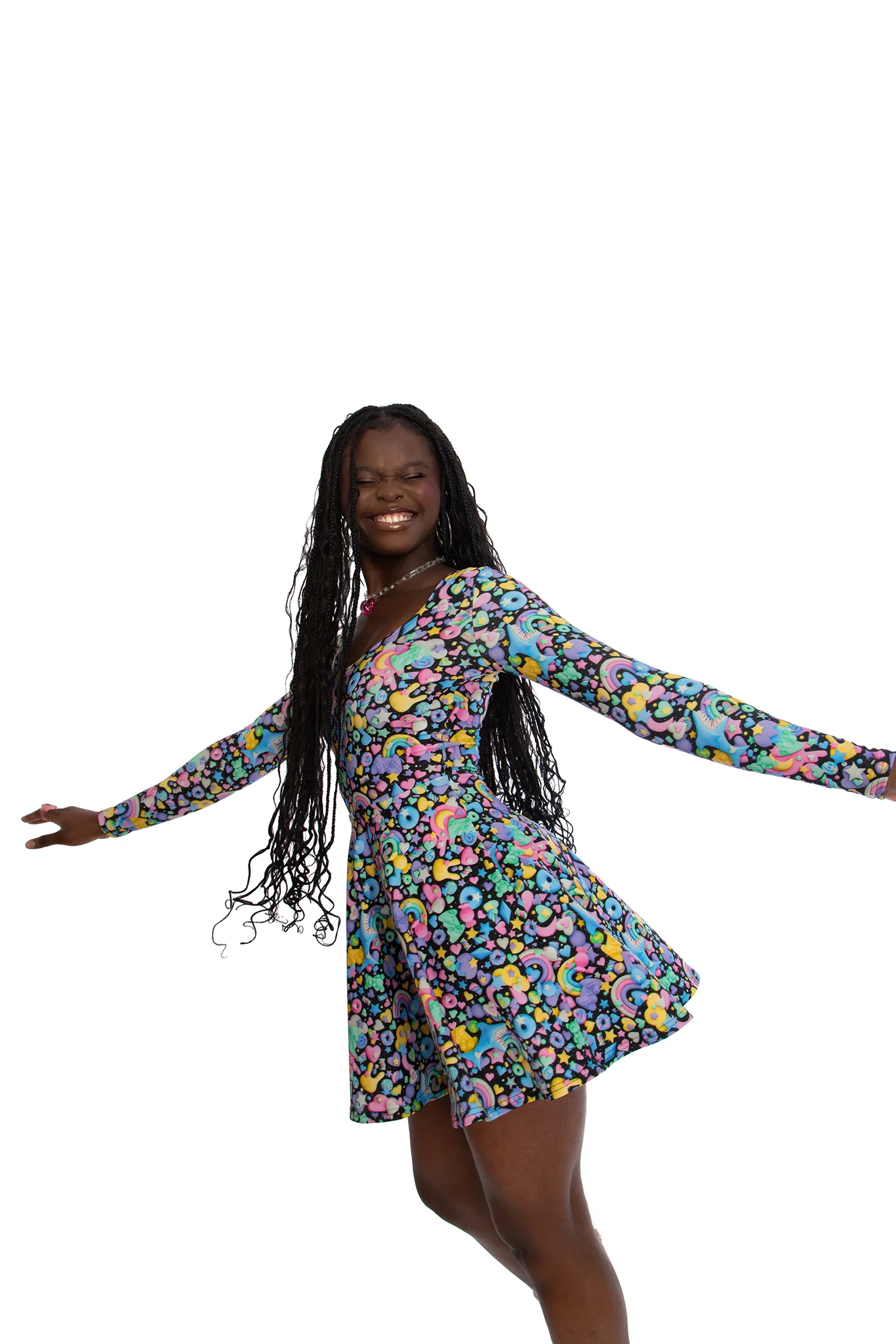 Space Gummies Toastie Long Sleeve Skater Dress - Image 8
