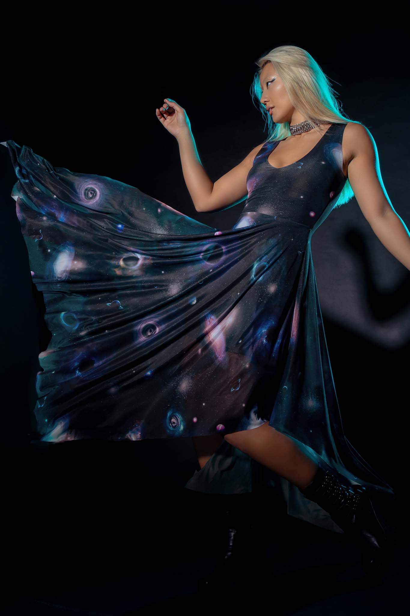 Space Portals V Neck Handkerchief Dress