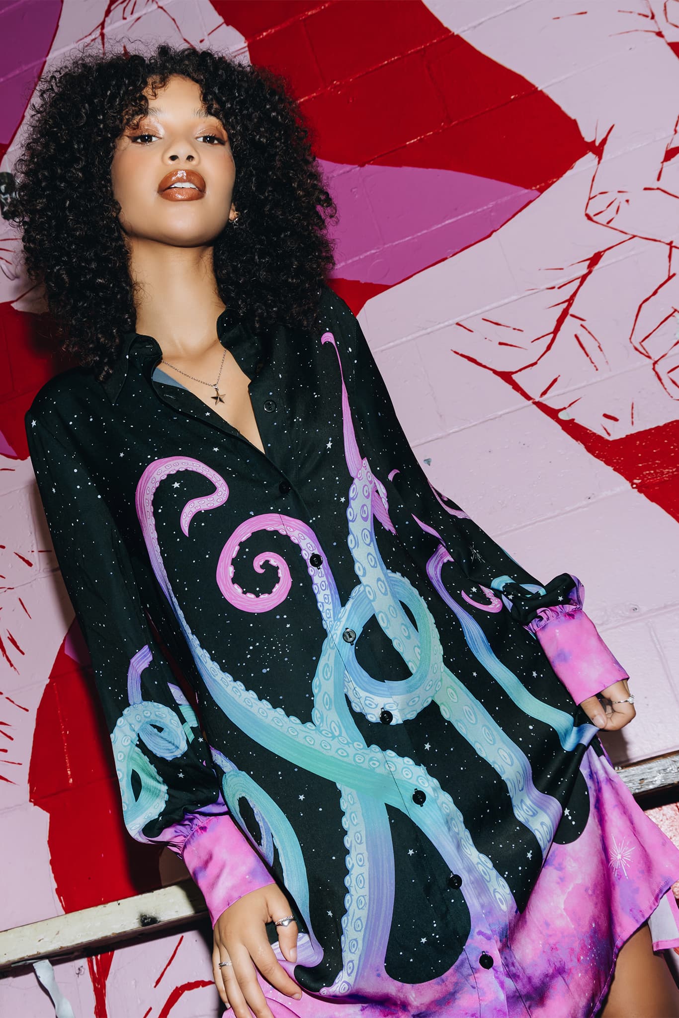Space Tentacles Long Sleeve Work It Shirt Dress