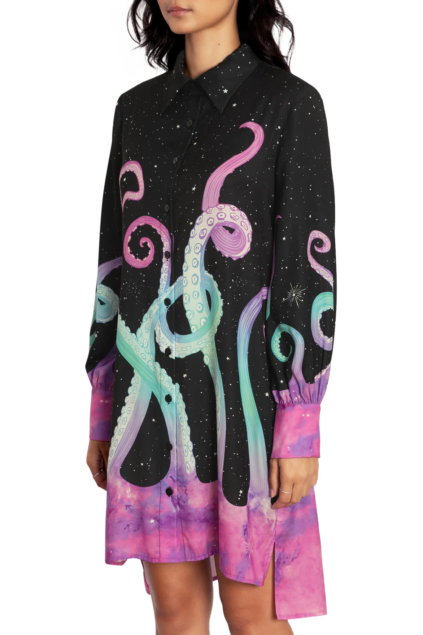 Space Tentacles Long Sleeve Work It Shirt Dress - Image 3