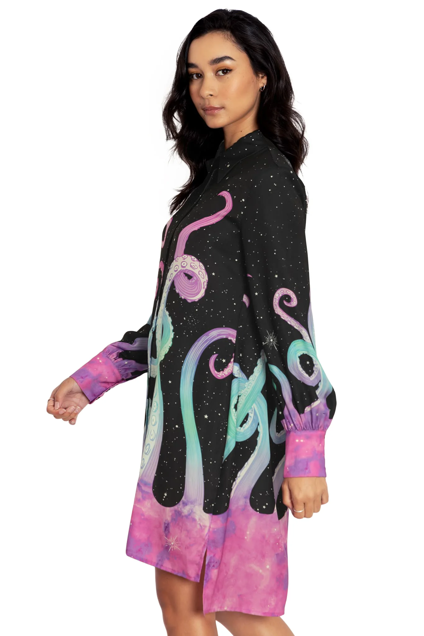 Space Tentacles Long Sleeve Work It Shirt Dress - Image 4