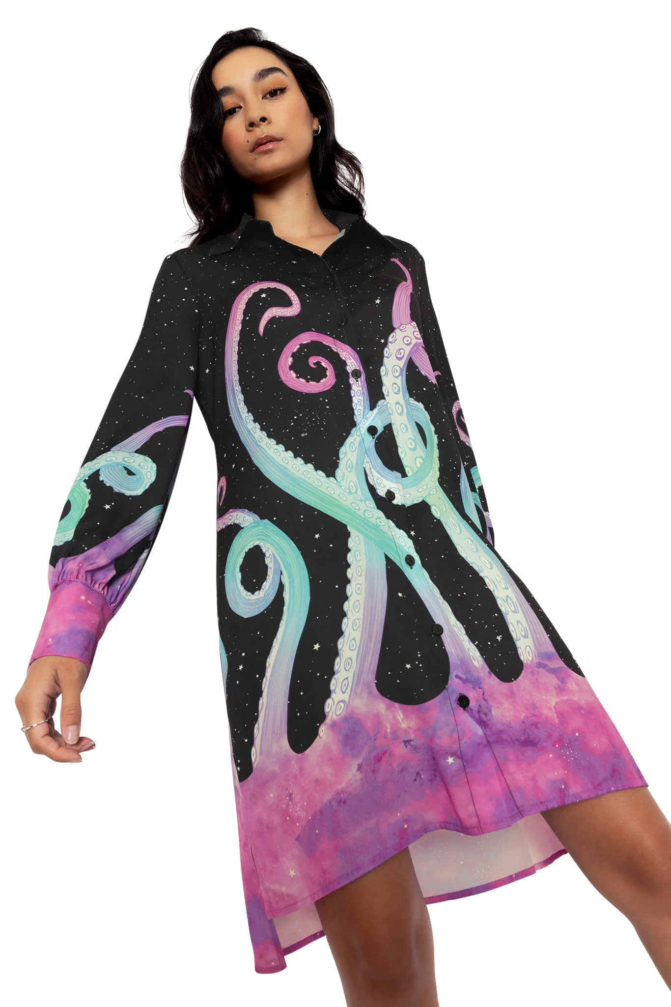 Space Tentacles Long Sleeve Work It Shirt Dress - Image 7