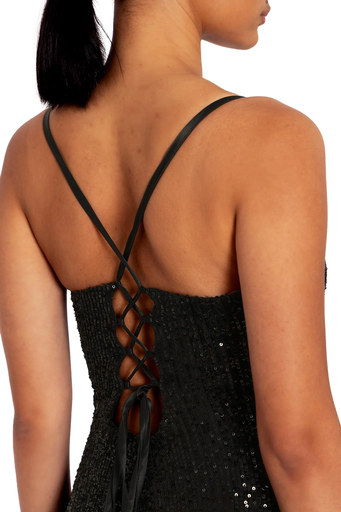 Sparkle Sparkle Black Sequin Lace Back Mini Dress - Image 3