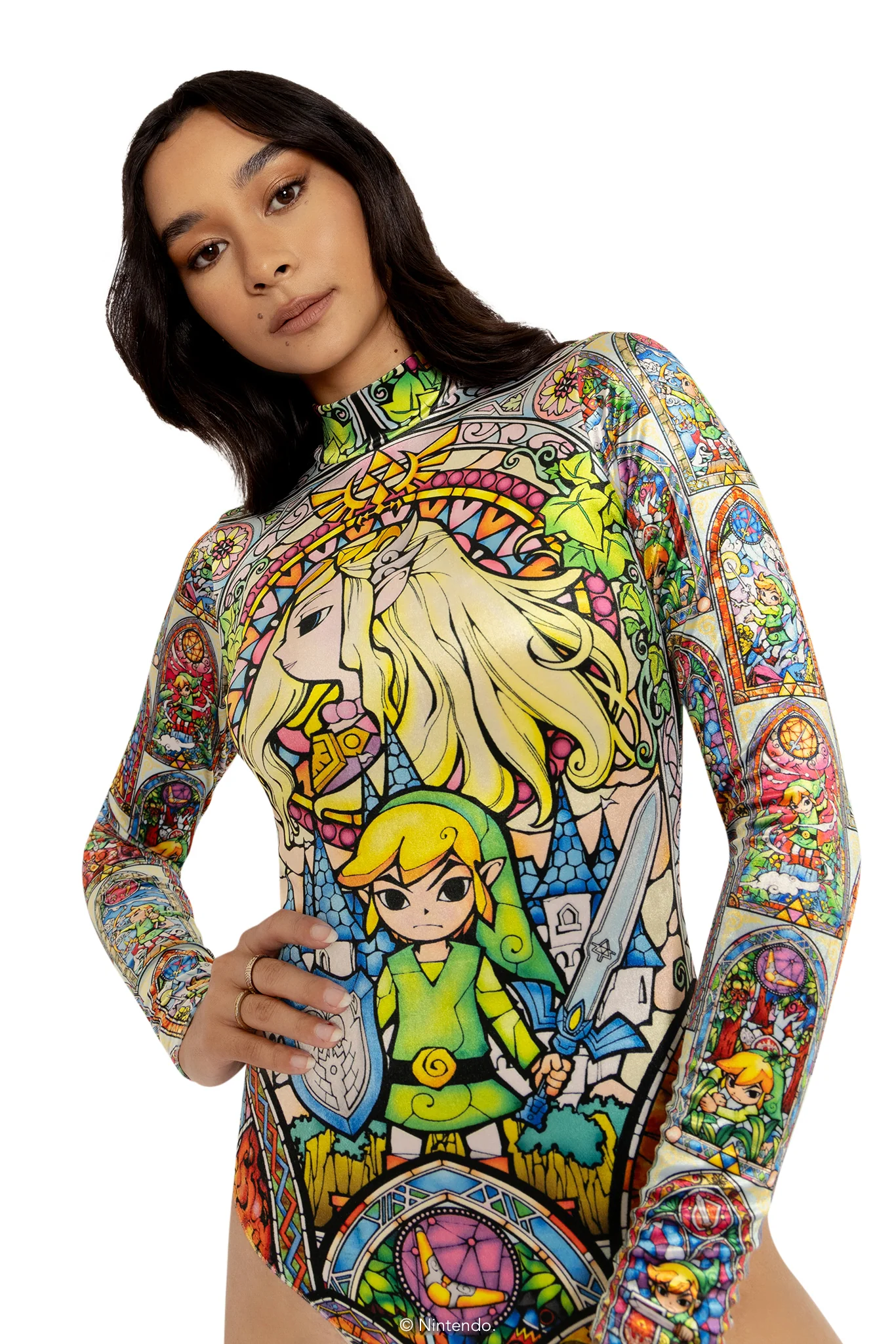 Stained Glass Hyrule Velvet Long Sleeve Bodysuit